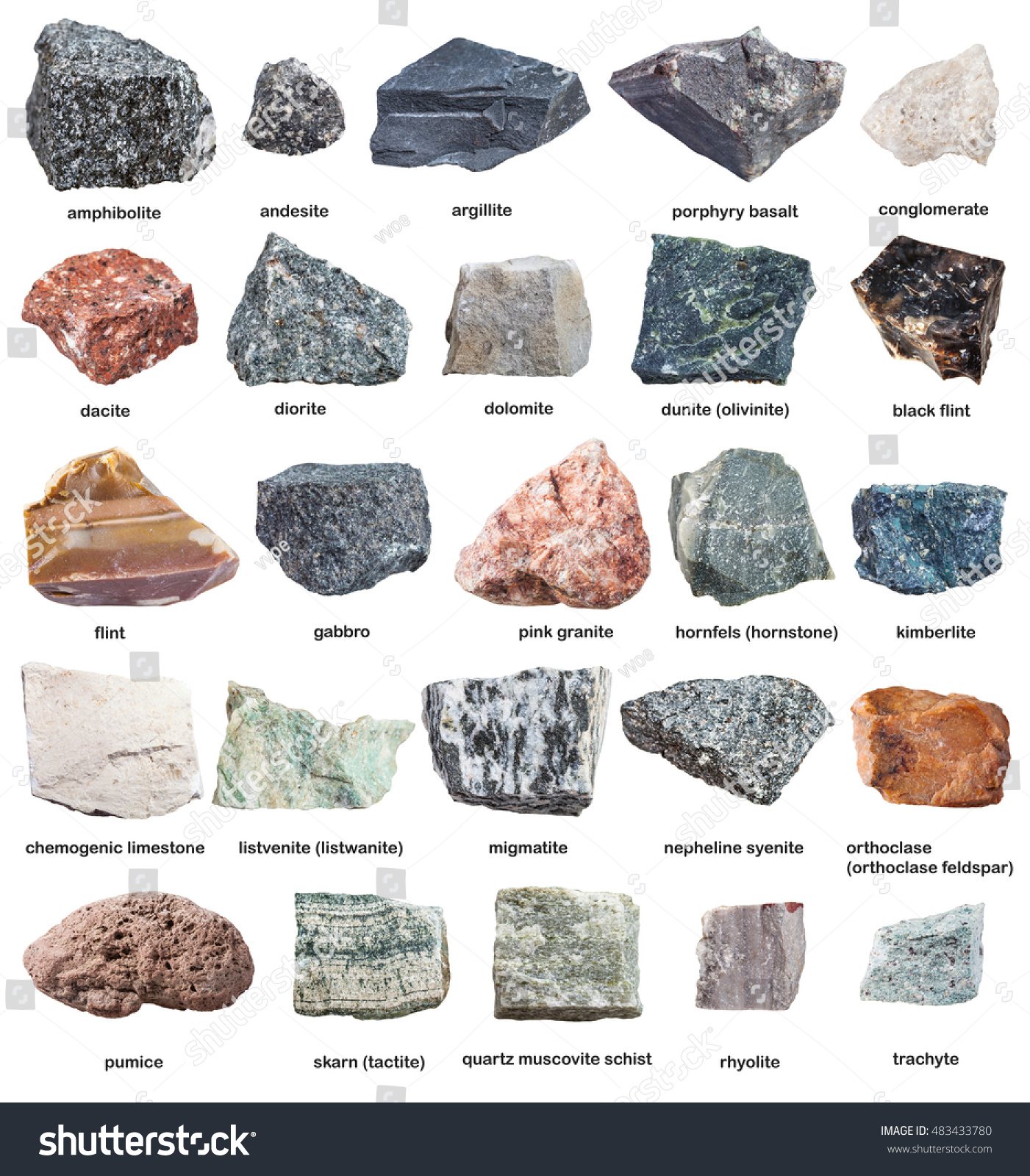 Various Raw Rocks Names Isolated On Stock Photo 483433780 | Shutterstock