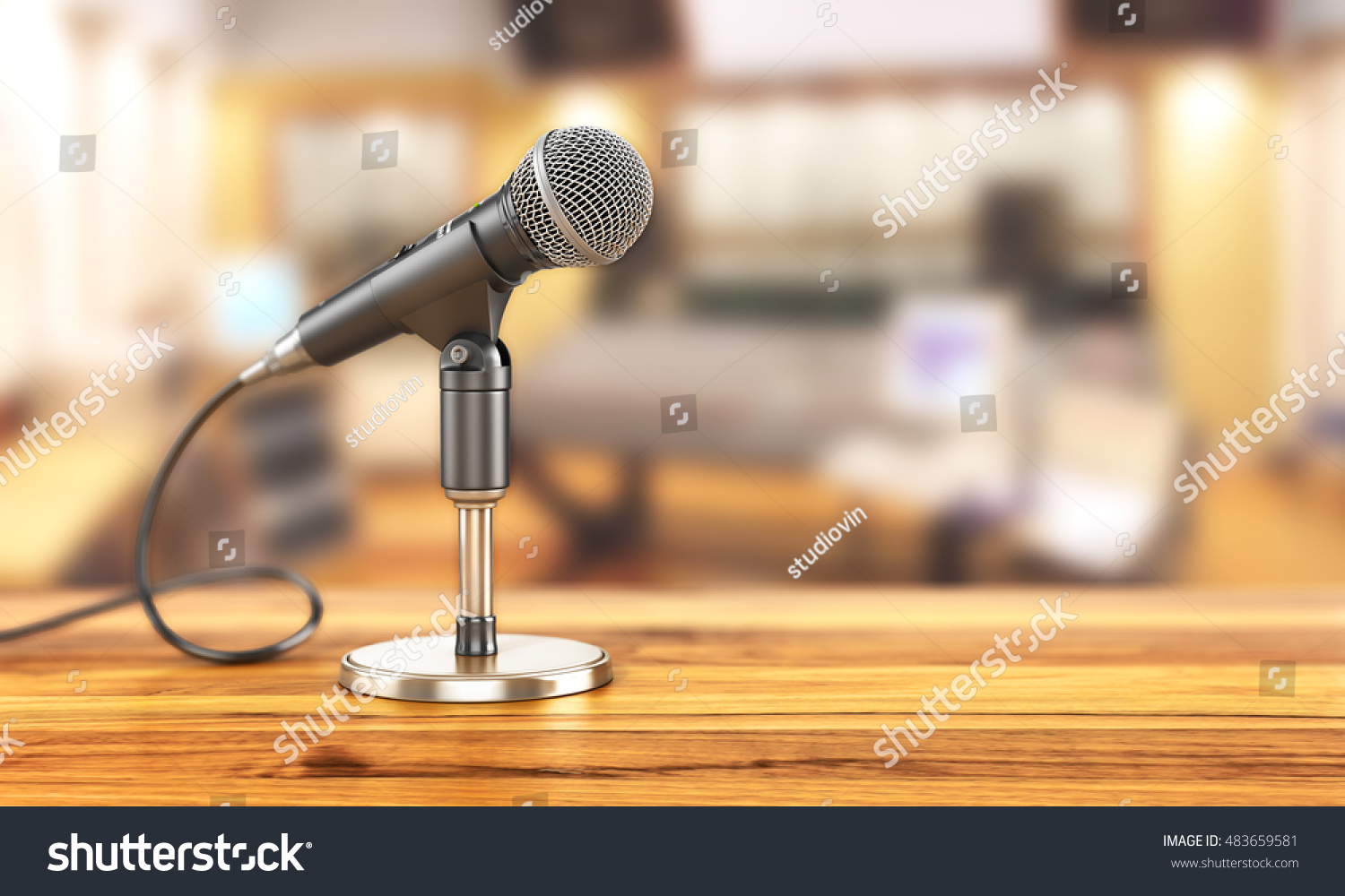 Microphone On Stand On Studio Background Stock Illustration 483659581