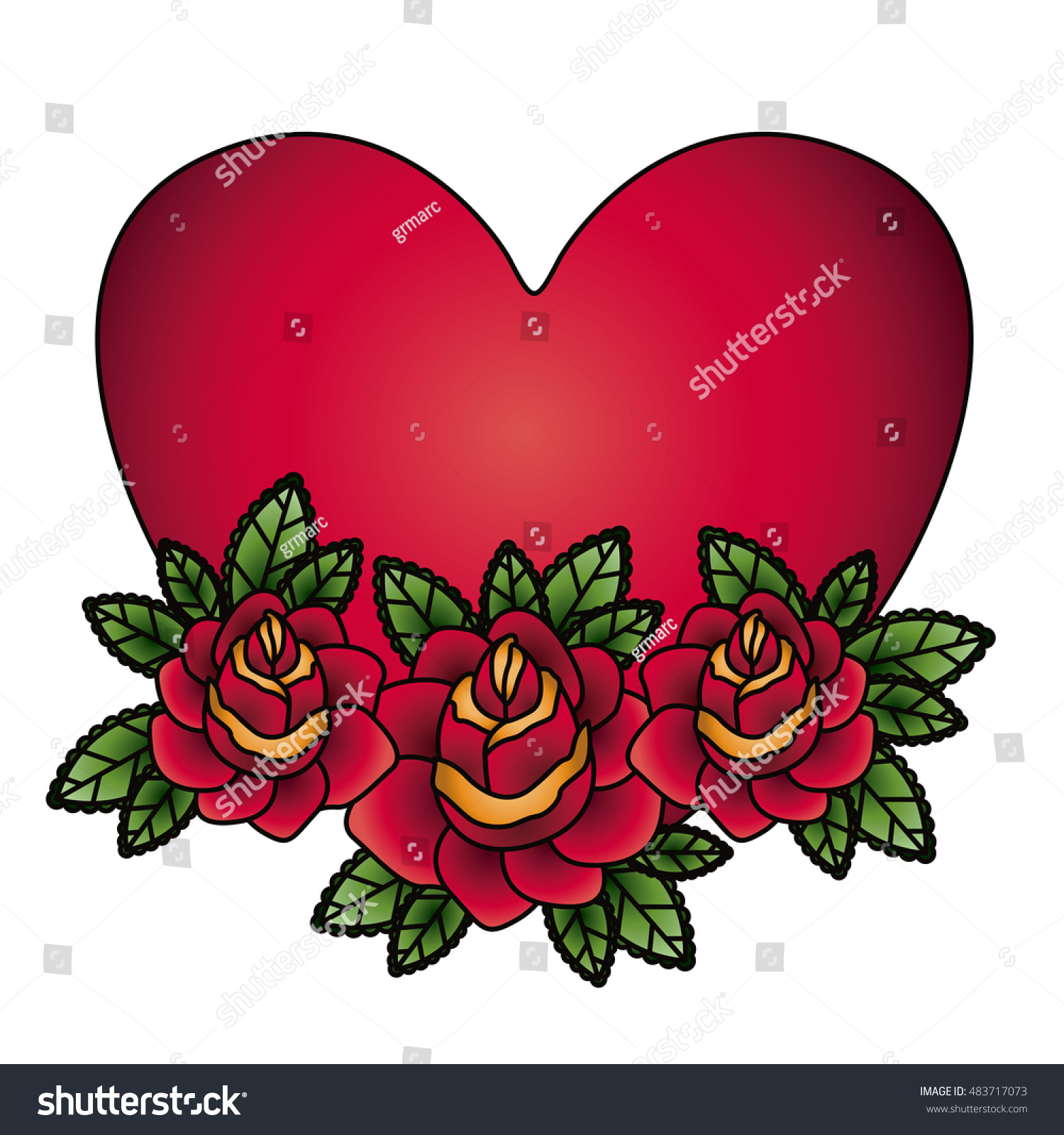 Heart Shape Roses Leaves Icon Love Stock Vector Royalty Free 483717073 Shutterstock