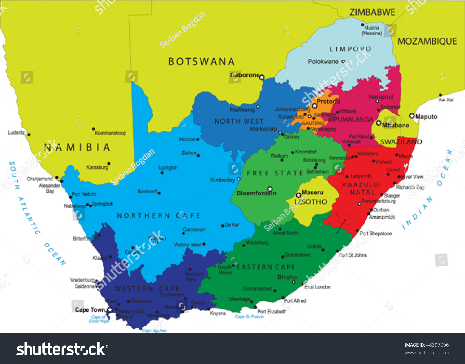 South Africa Political Map Provincial Boundaries: immagine vettoriale 