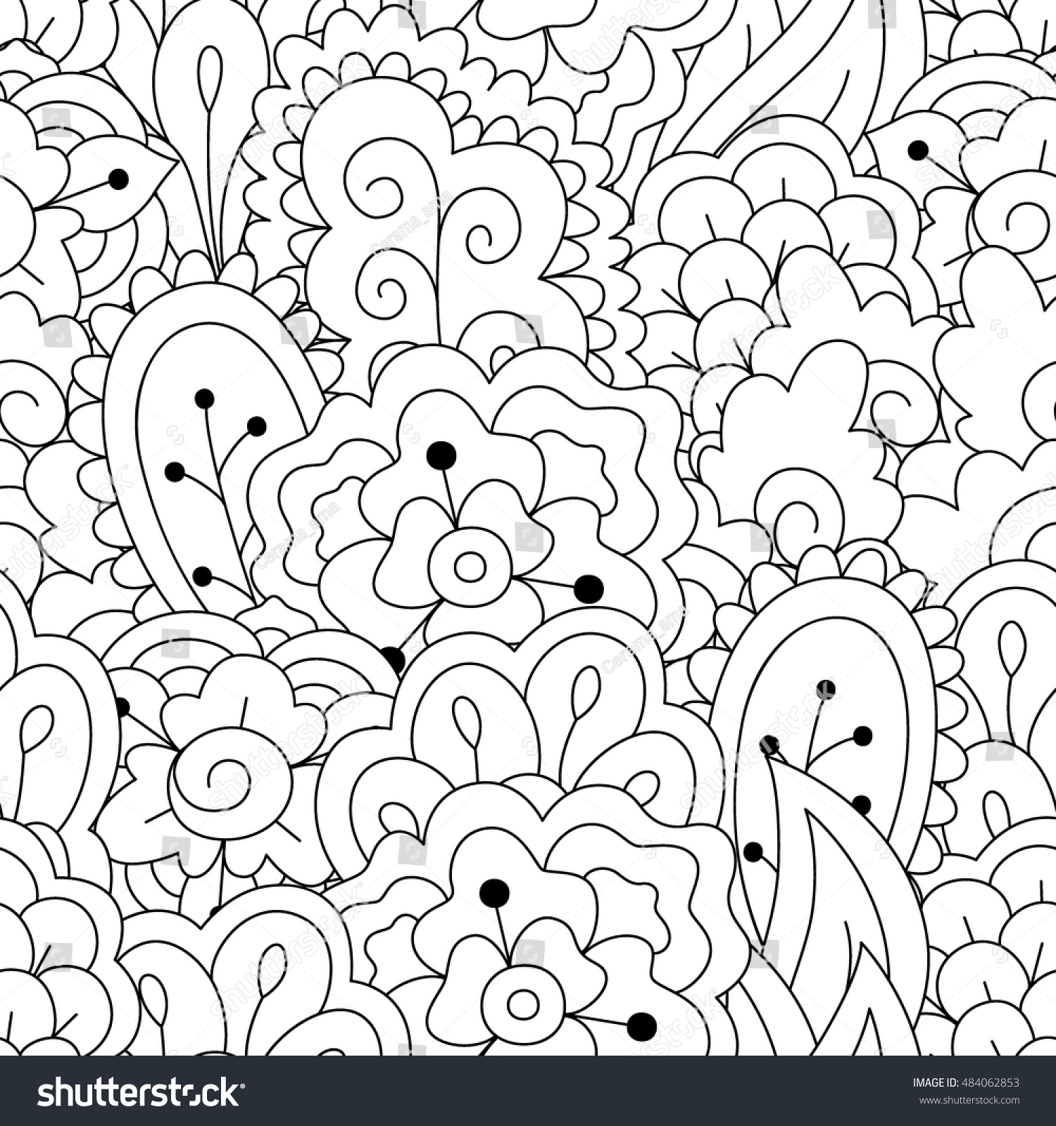 Seamless Black White Background Floral Ethnic Stock Vector (Royalty ...