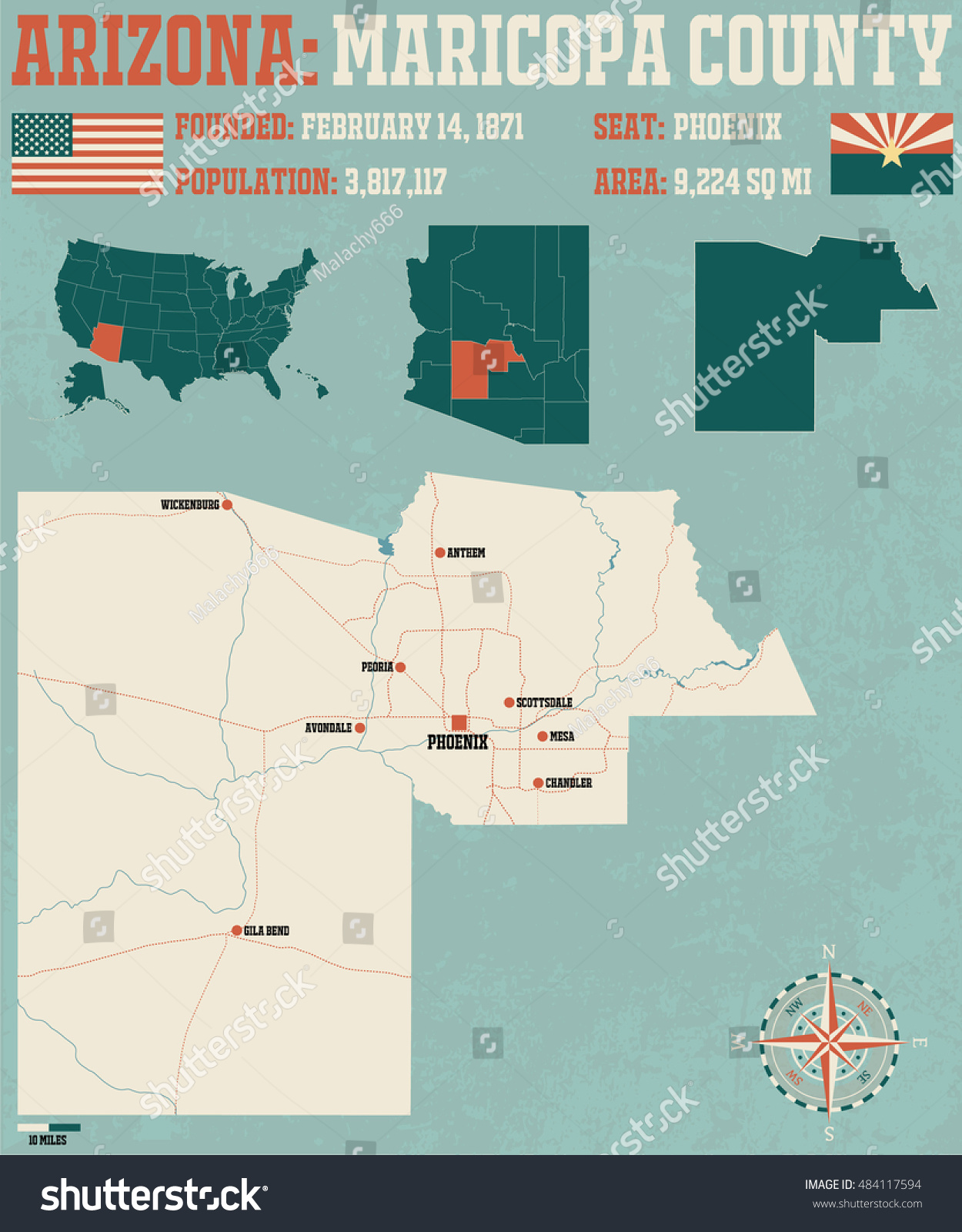 Large Detailed Map Infographic Maricopa County Stock Vector (Royalty ...