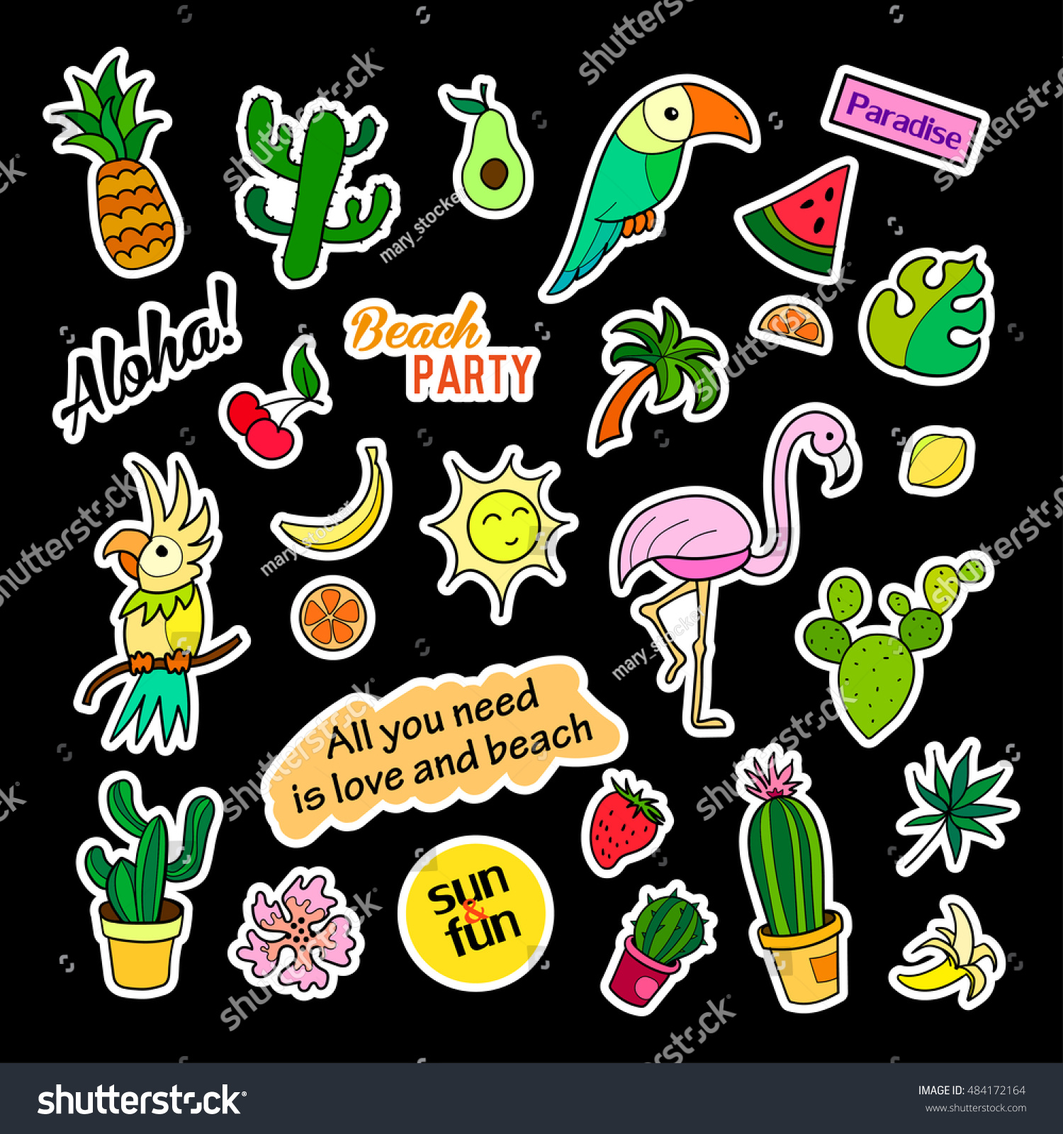 Fashion Patch Badges Tropical Set Stickers Stock Vector (Royalty Free ...