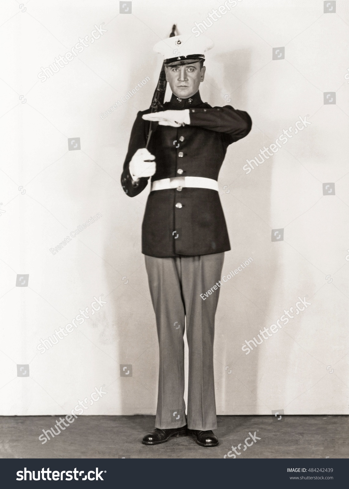 Full Length Portrait Marine Standing Attention Stock Photo 484242439 ...