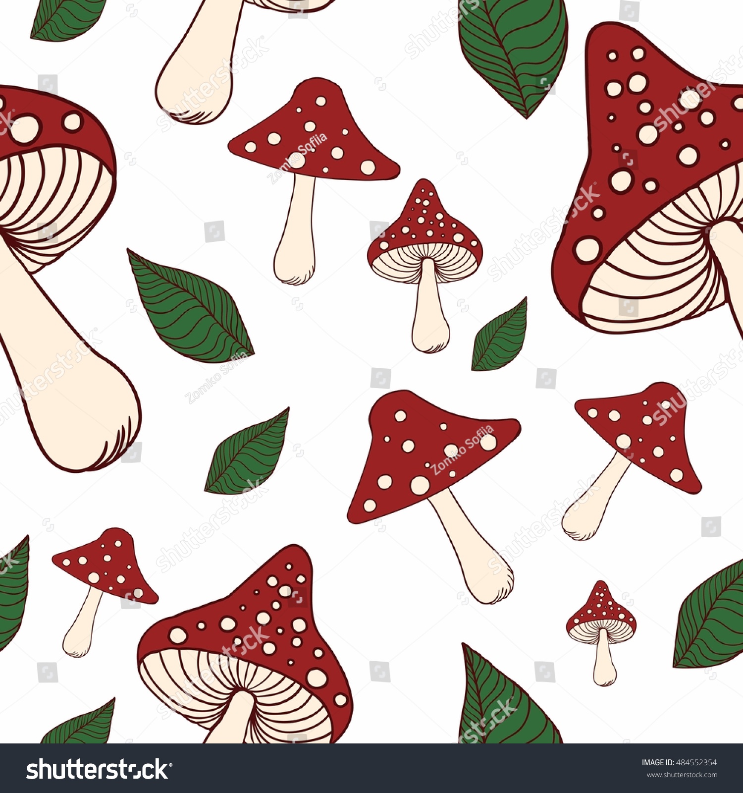 Funny Seamless Doodle Mushrooms Wallpaper Postcards Stock Vector ...