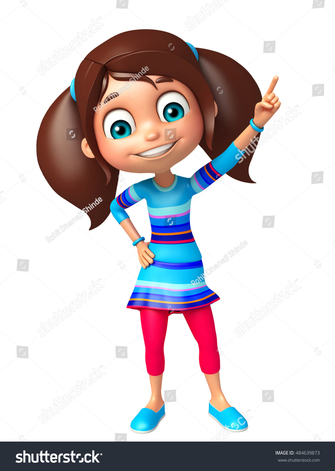 3d Rendered Illustration Kid Girl Pointing Stock Illustration 484639873 