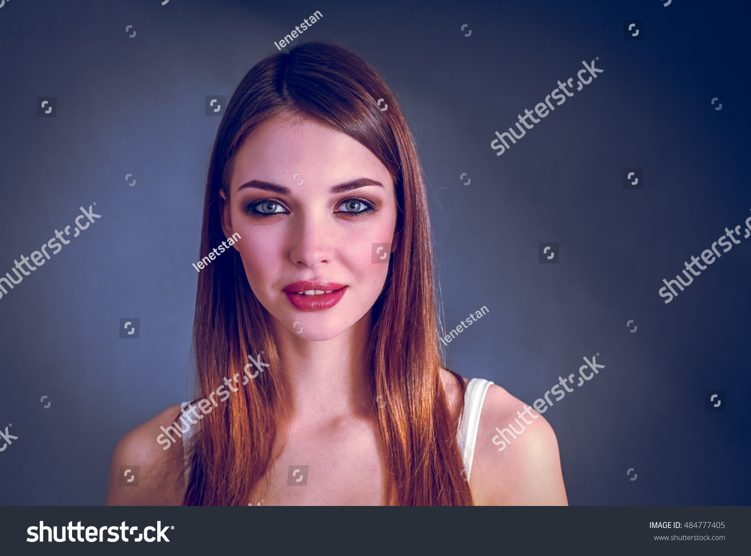 Close Portrait Beautiful Young Woman Face Stock Photo 484777405 ...