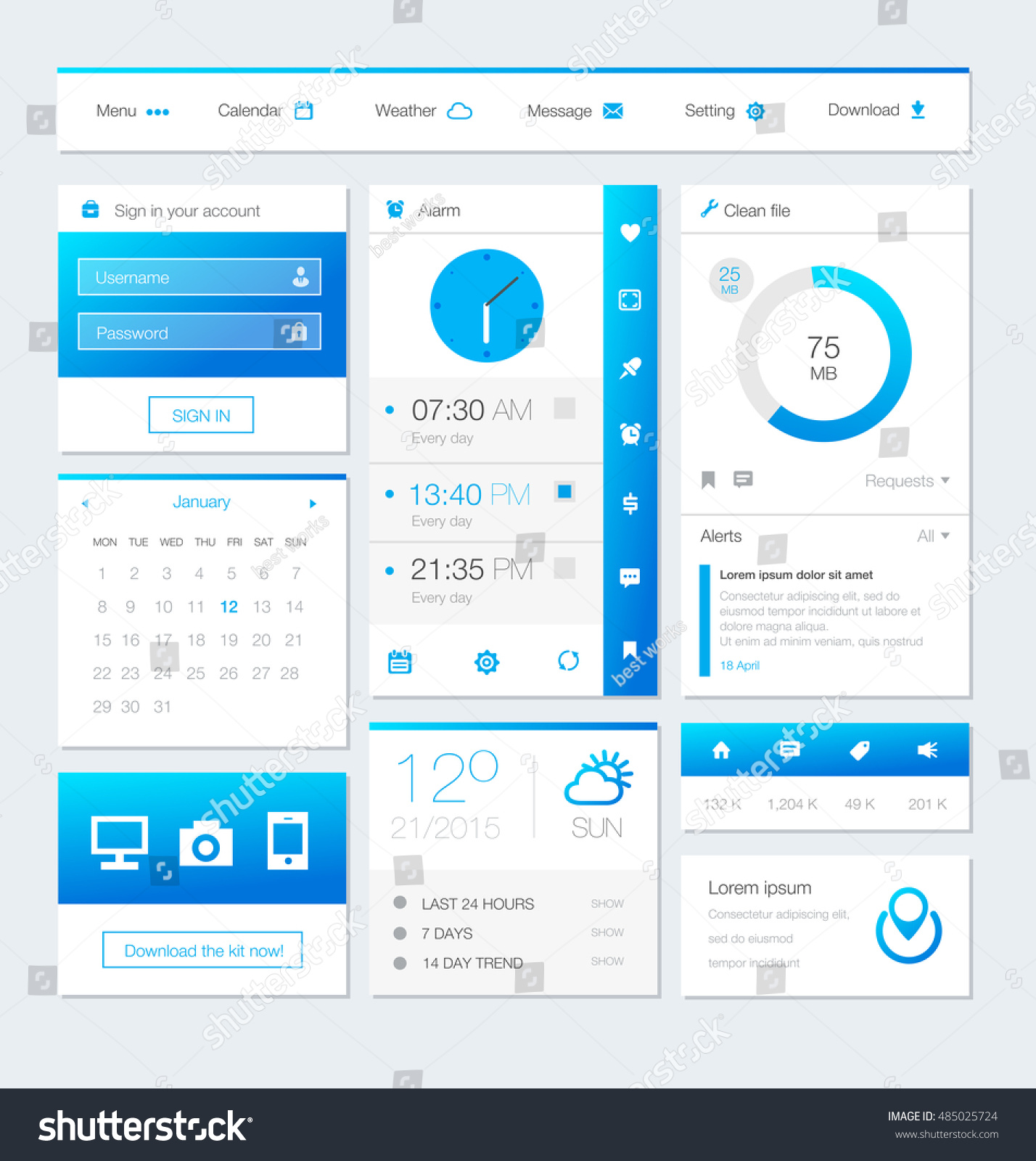 Different Ui Ux Gui Screens Flat Stock Vector (Royalty Free) 485025724 ...