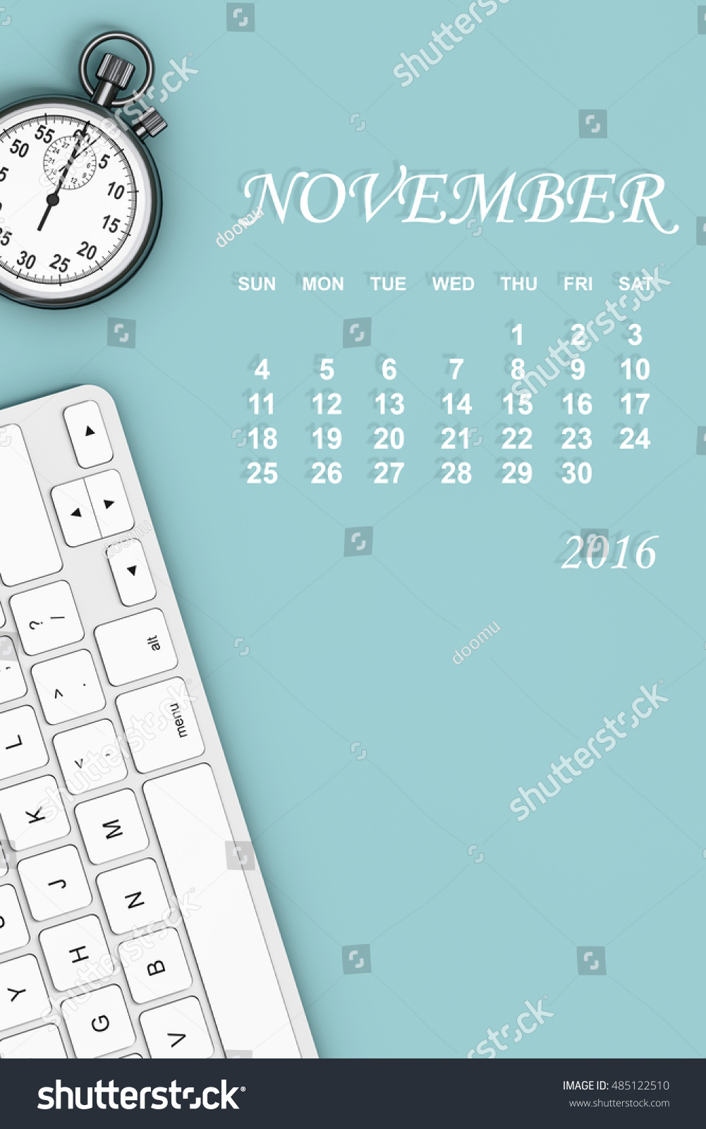 2016 Year Calendar November Calendar Stopwatch Stock Illustration ...