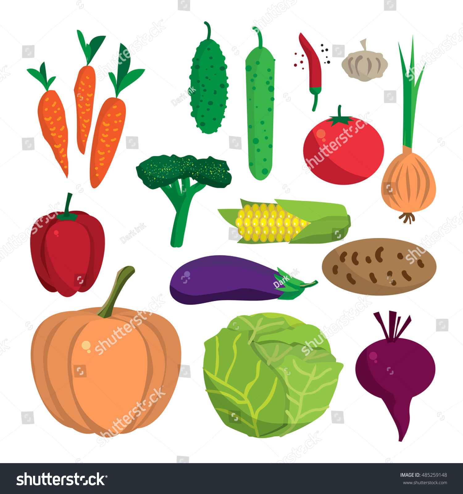 Farm Vegetables Flat Vector Cartoon Set Stock Vector (royalty Free 