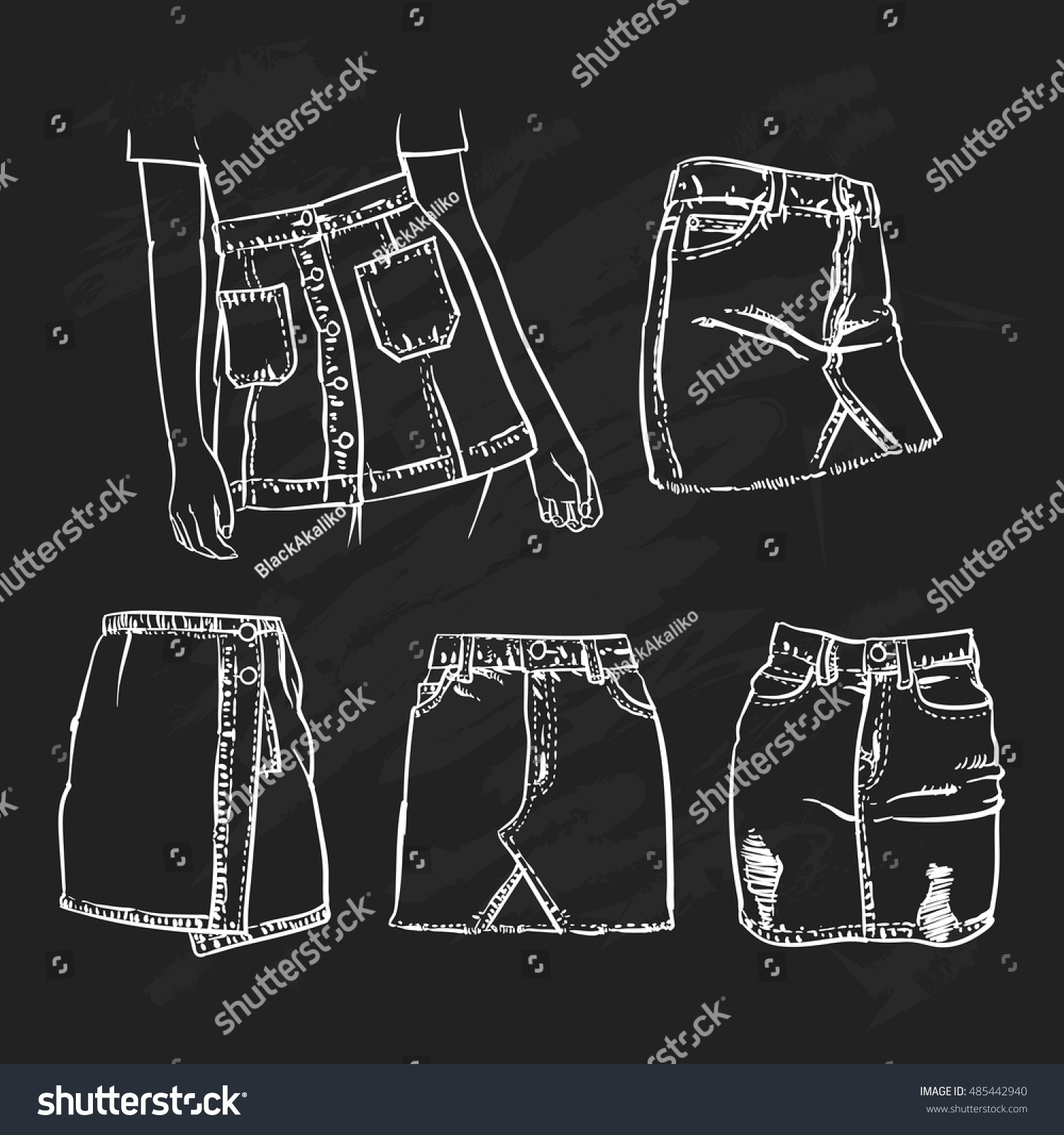 Denim Skirt Outline On Black Background Stock Vector (Royalty Free ...