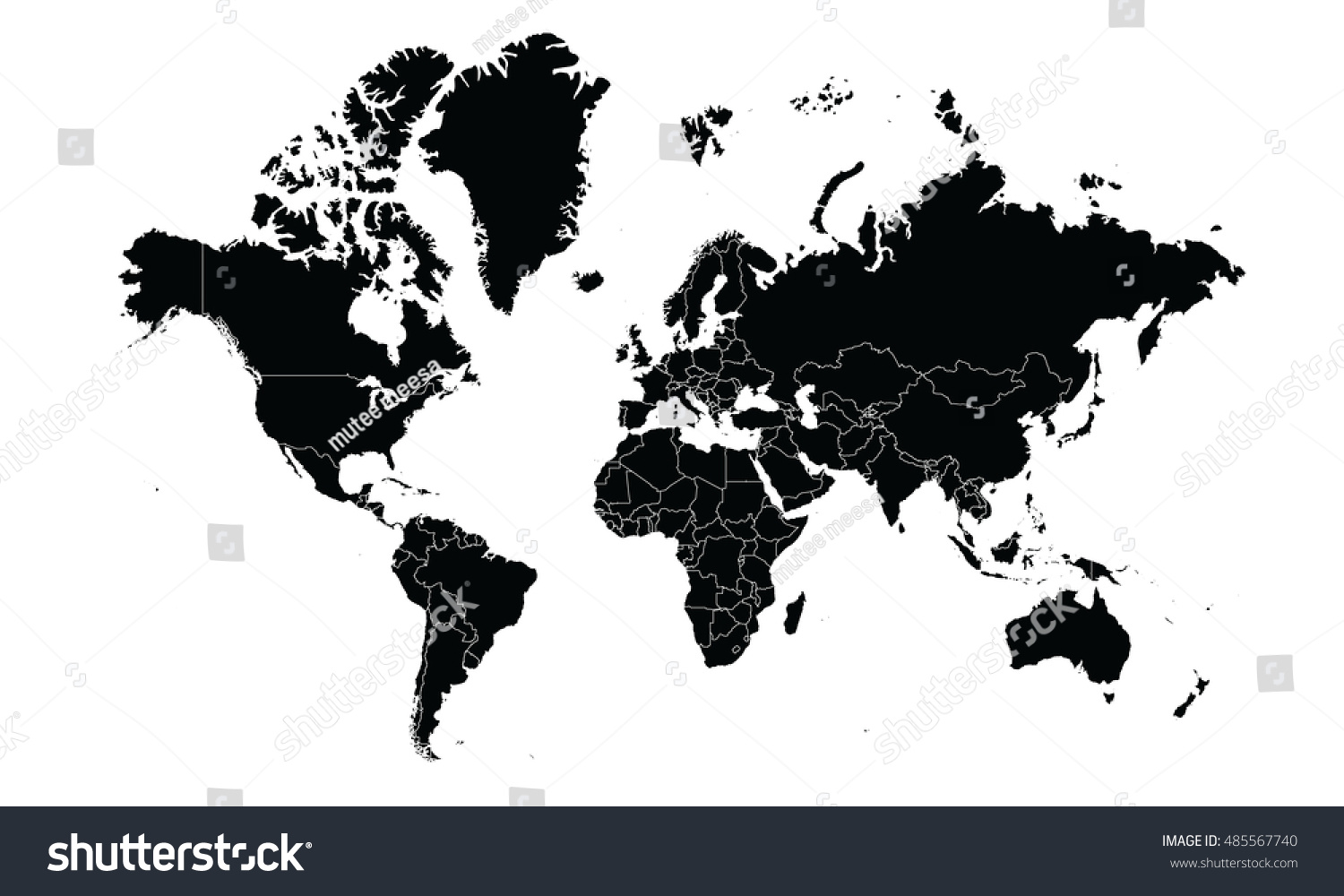 World Map Black Color Stock Vector (Royalty Free) 485567740 | Shutterstock