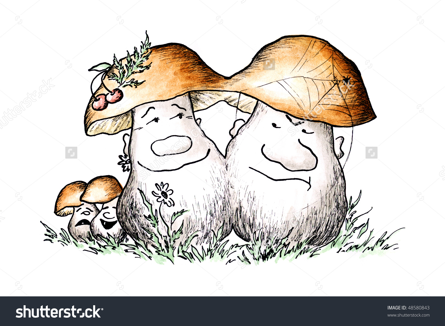 Семейка грибов рисование