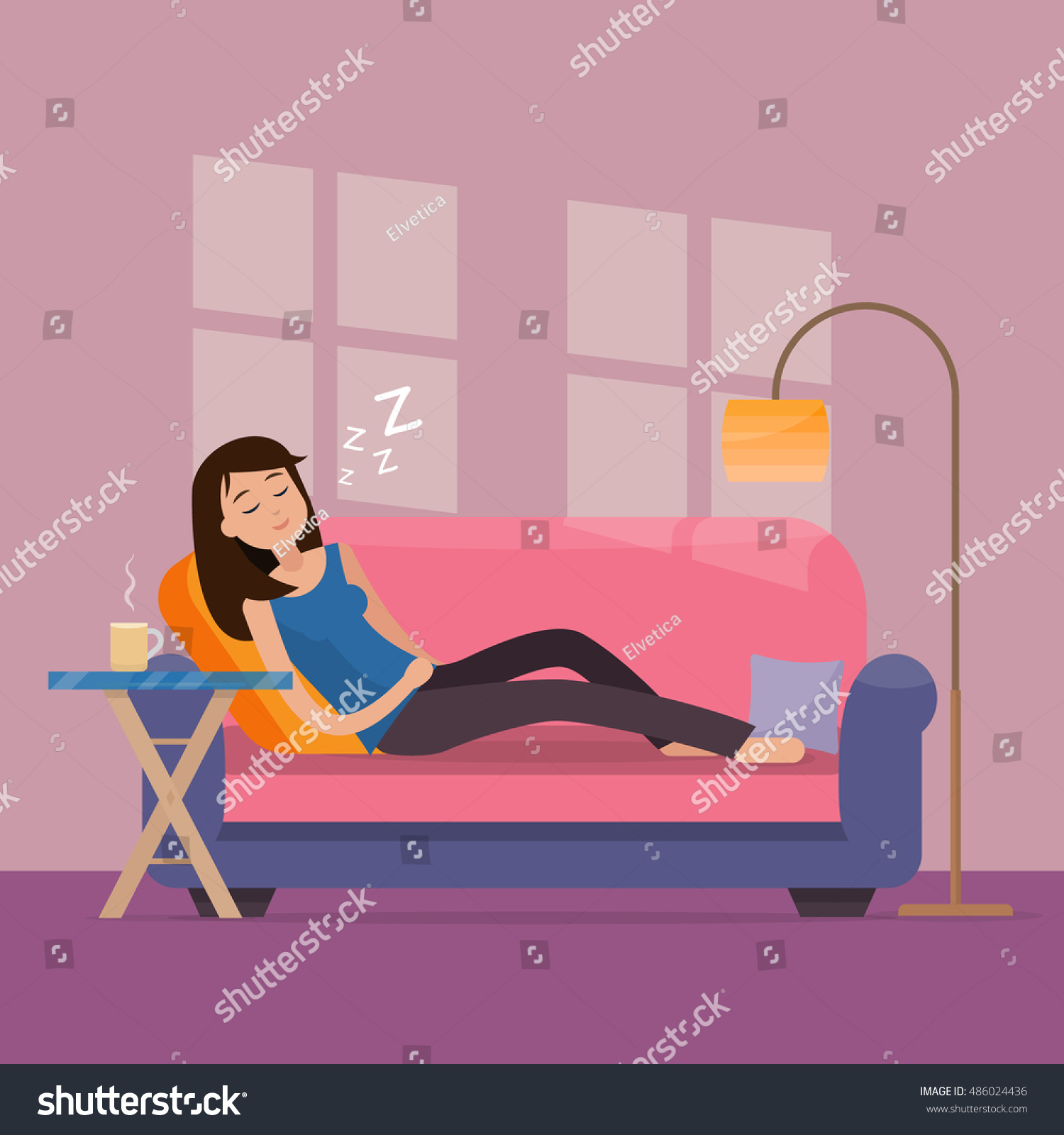 Woman Sleep On Sofa Room Dreaming Stock Vector (Royalty Free) 486024436 ...