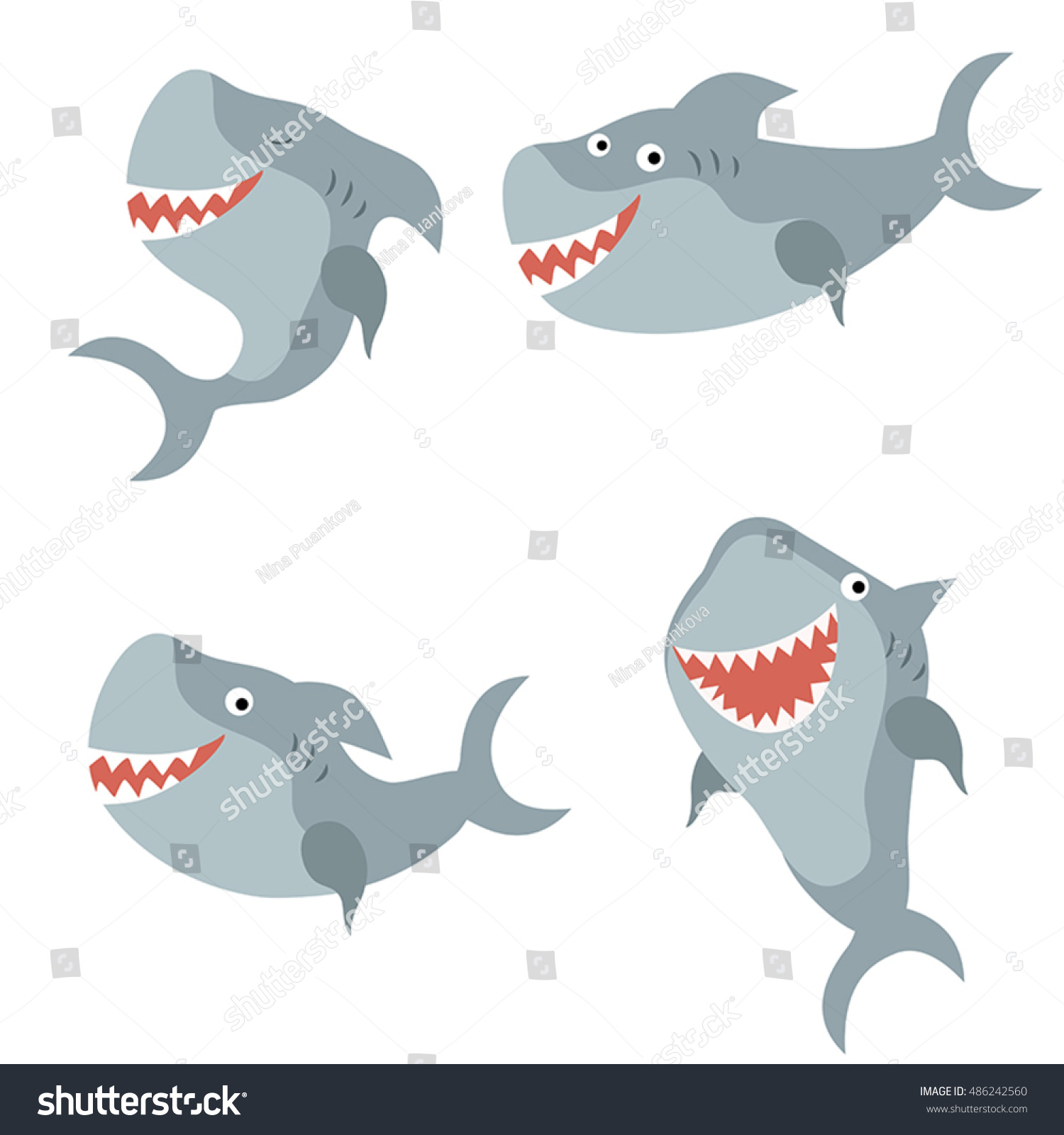 Set Different Sharks On White Background Stock Vector (Royalty Free ...