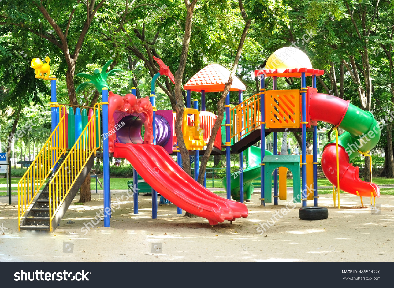 Colorful Playground Equipment Children Public Park Stock Photo