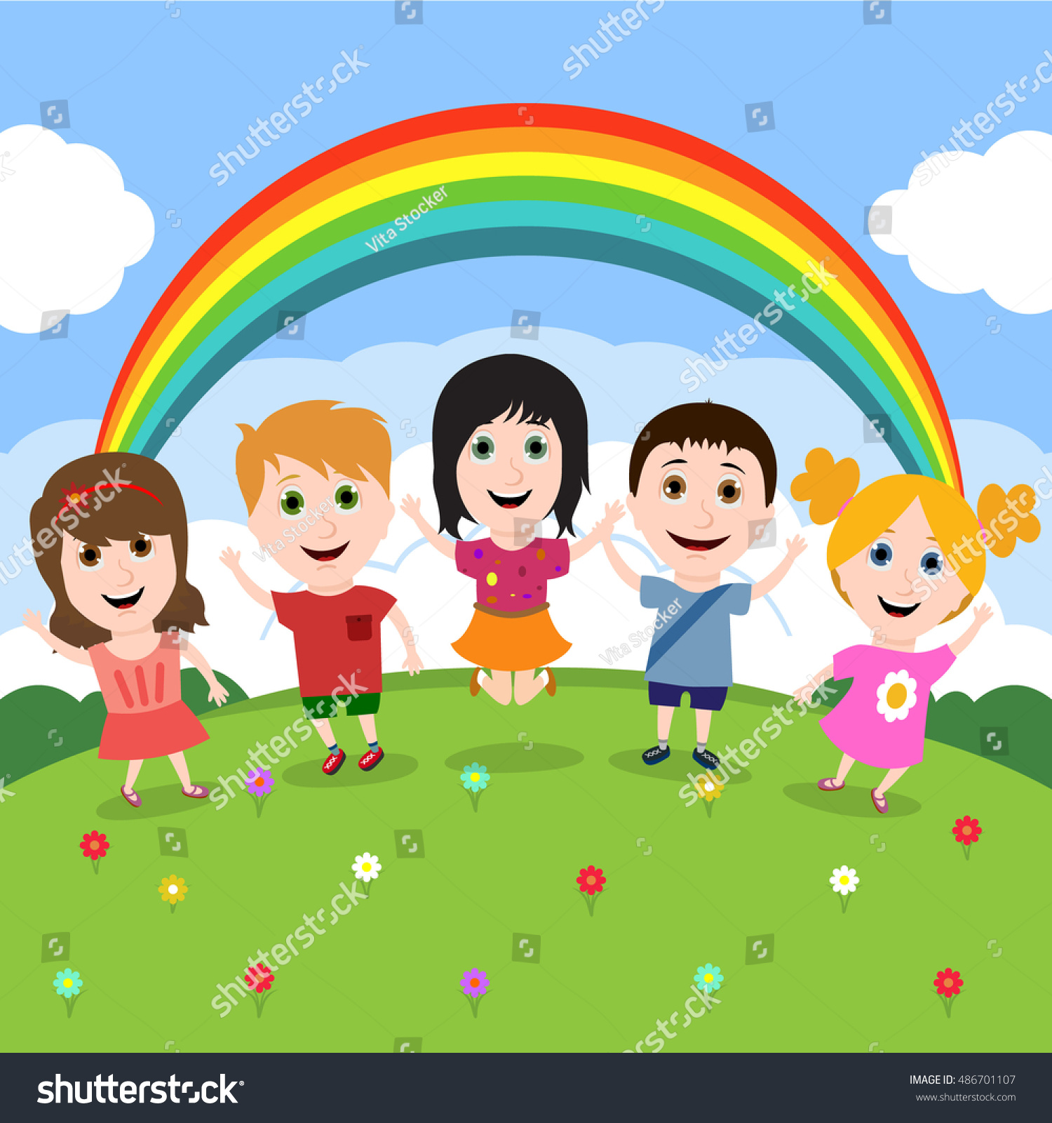 Happy Kids Playing Outside Stock Vector (Royalty Free) 486701107 ...