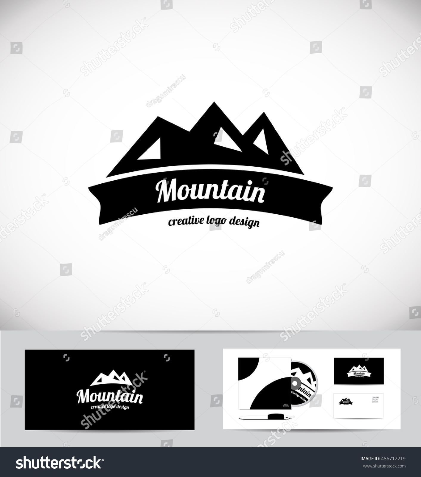 Black White Mountain Vector Logo Icon Stock Vector (Royalty Free