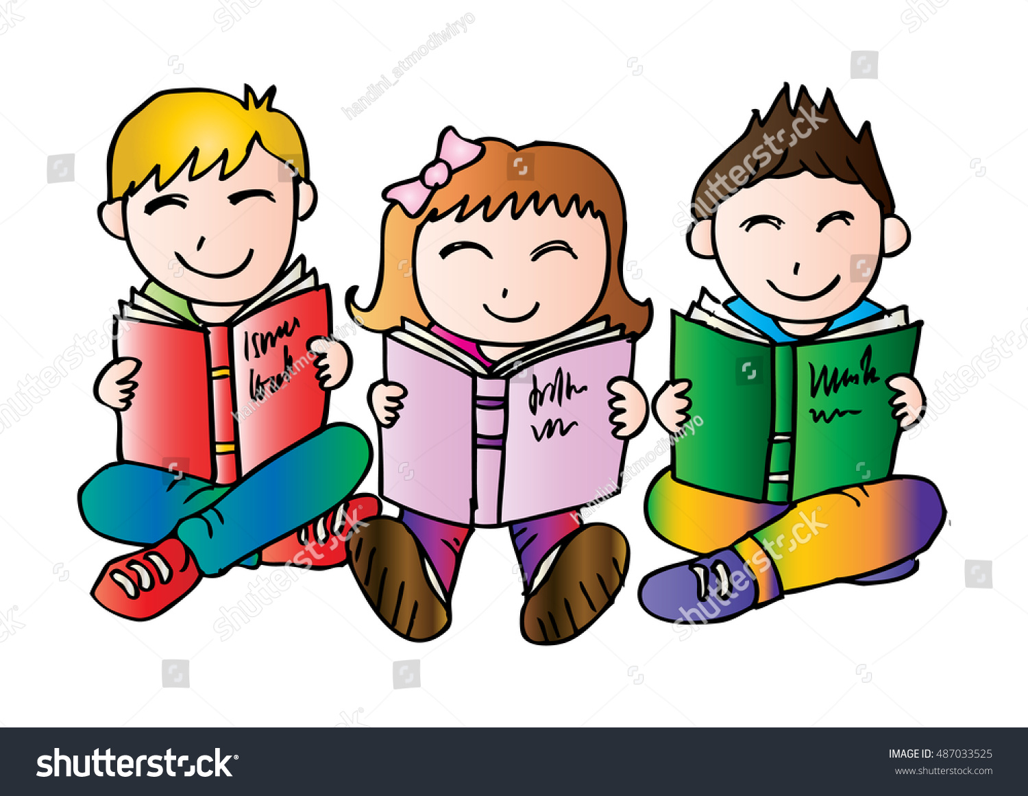 Happy Children Sitting While Reading Books Stock Vector (Royalty Free ...