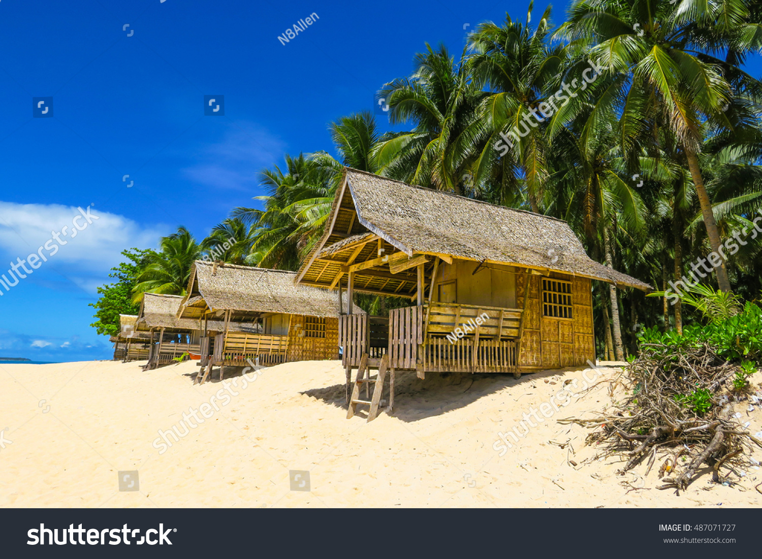 Bamboo Huts Palm Trees On Paradise Stock Photo 487071727 | Shutterstock