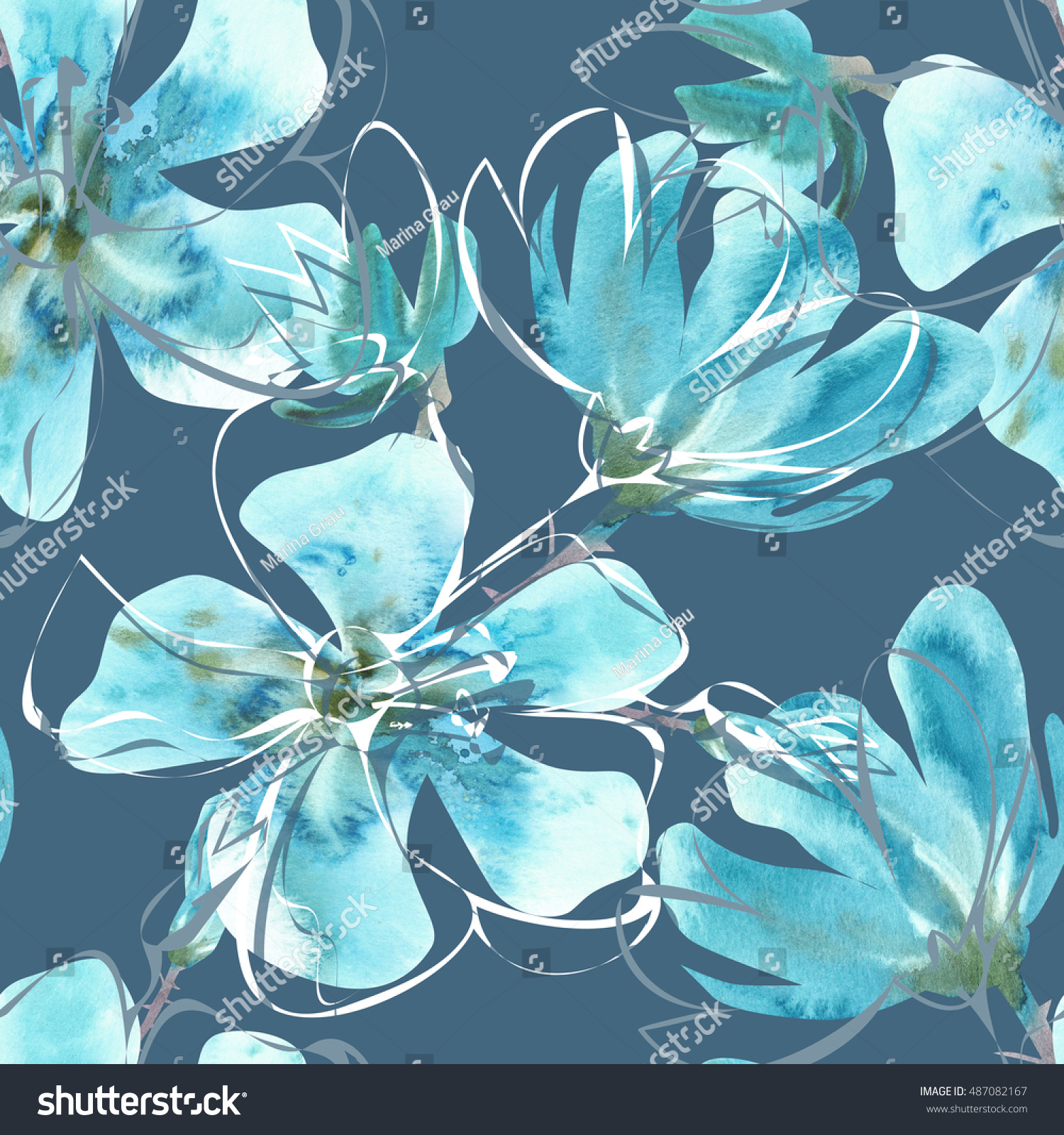 Watercolor Floral Seamless Pattern Hand Painted Stock Illustration ...