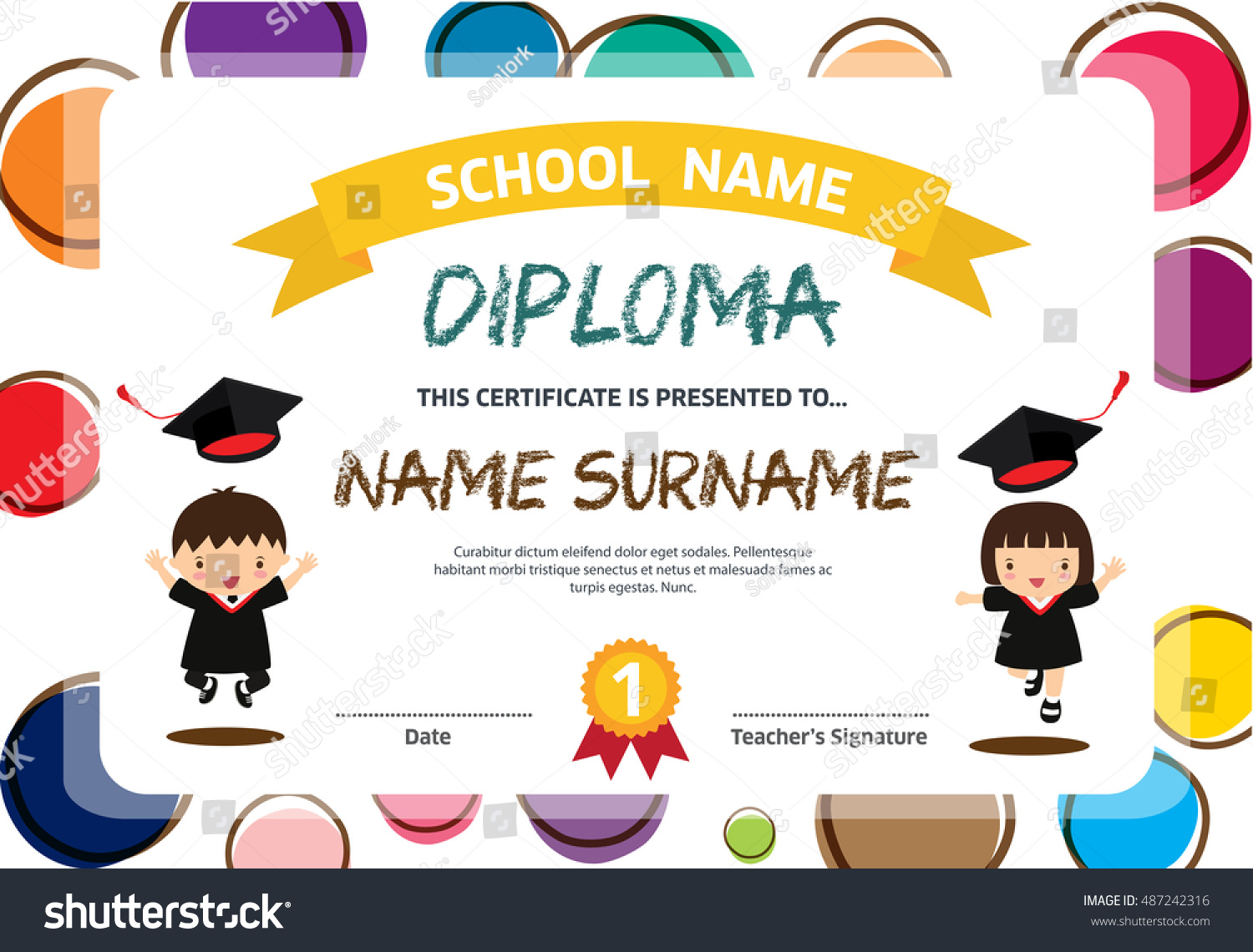 Vektor Stok Kids Diploma Certificate Background Design Template Tanpa