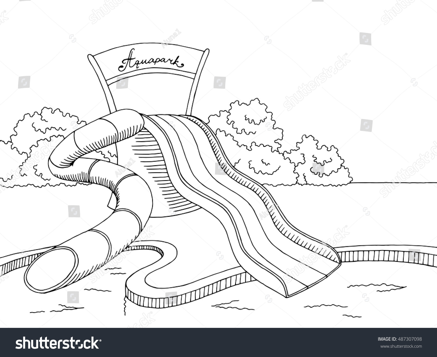 Aqua Park Graphic Art Black White Stock Vector (Royalty Free) 487307098 ...