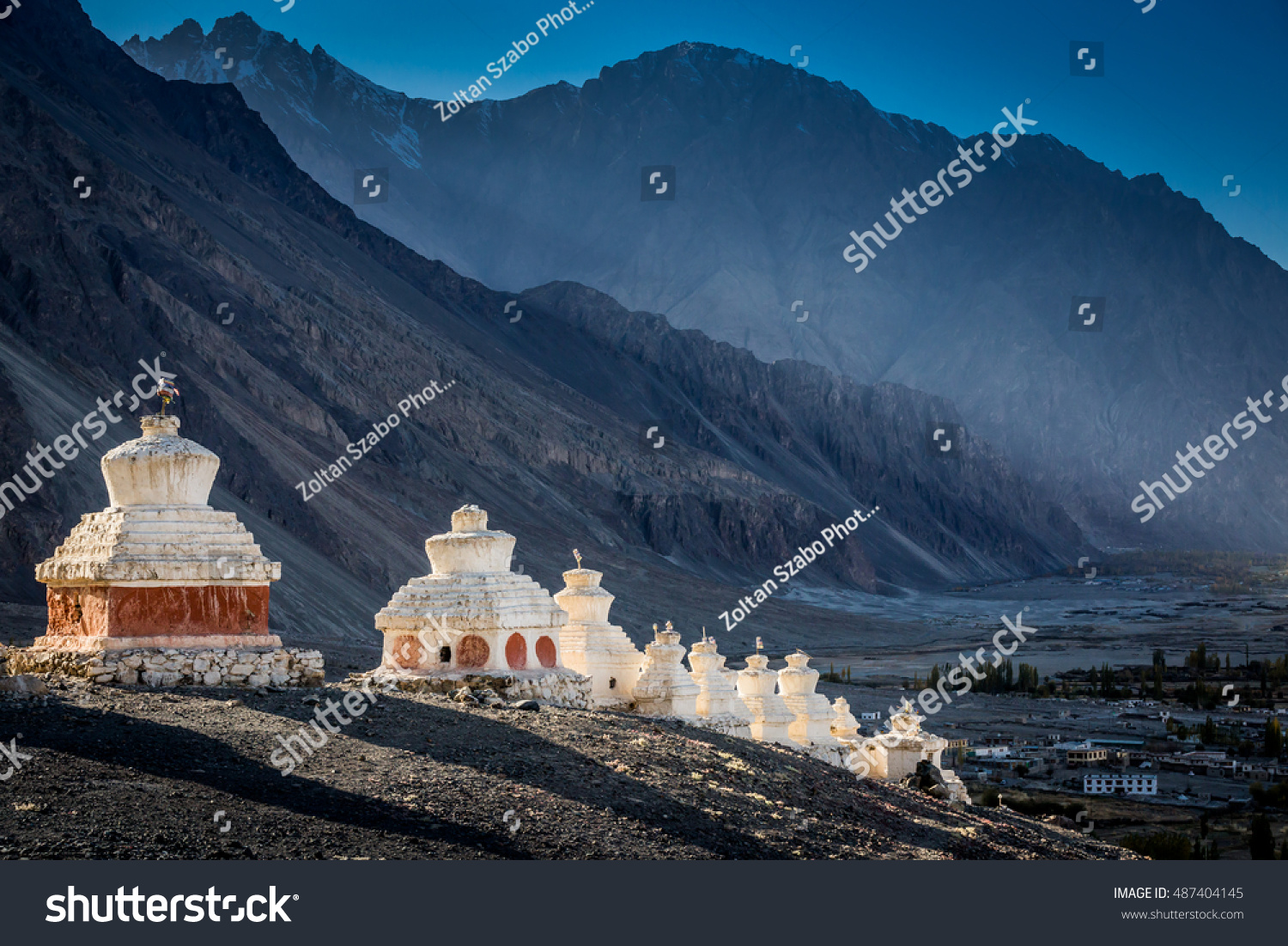 Buddhist Stupas Diskit Village Nubra Valley Stock Photo 487404145 ...