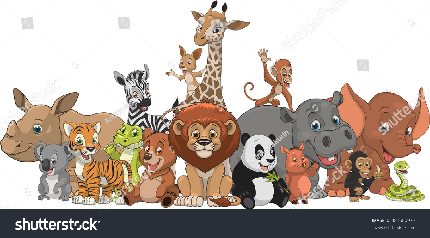 Vector Illustration Set Funny Exotic Animals Stock Vector (Royalty Free ...