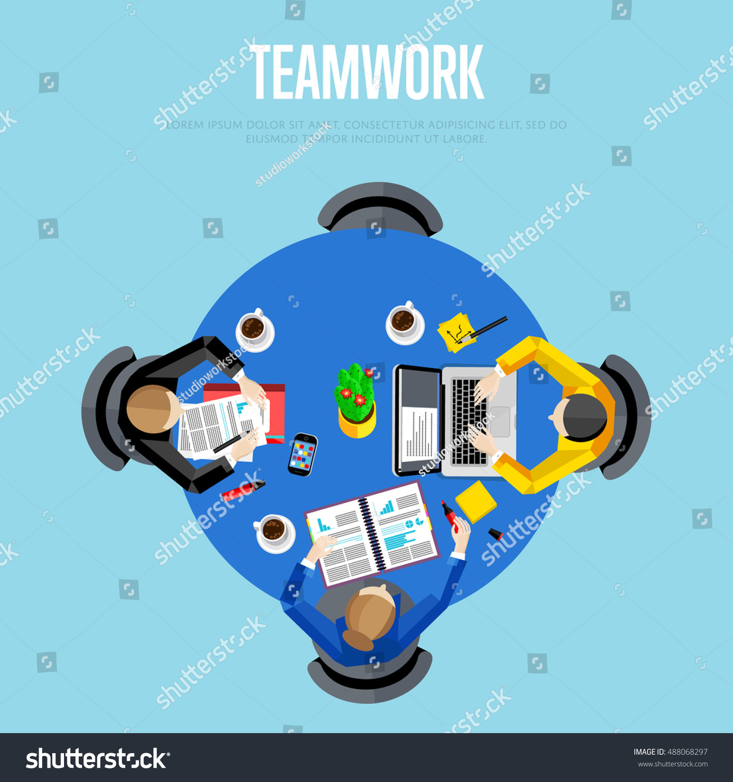 Teamwork People Meeting Table Stock Vector (Royalty Free) 488068297 ...