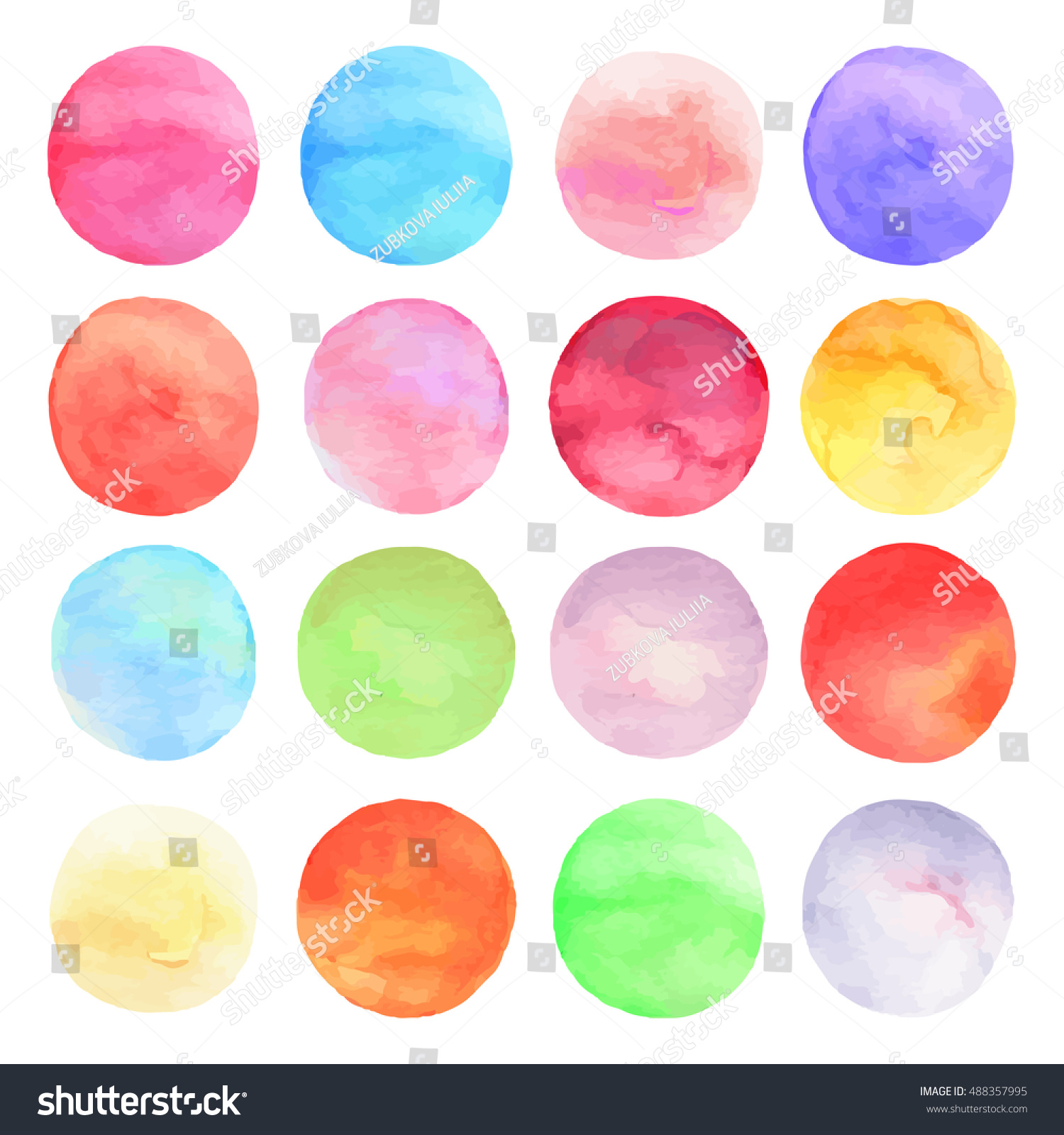 Vector Set Drawn Watercolor Round Shapes Stock Vector (Royalty Free ...