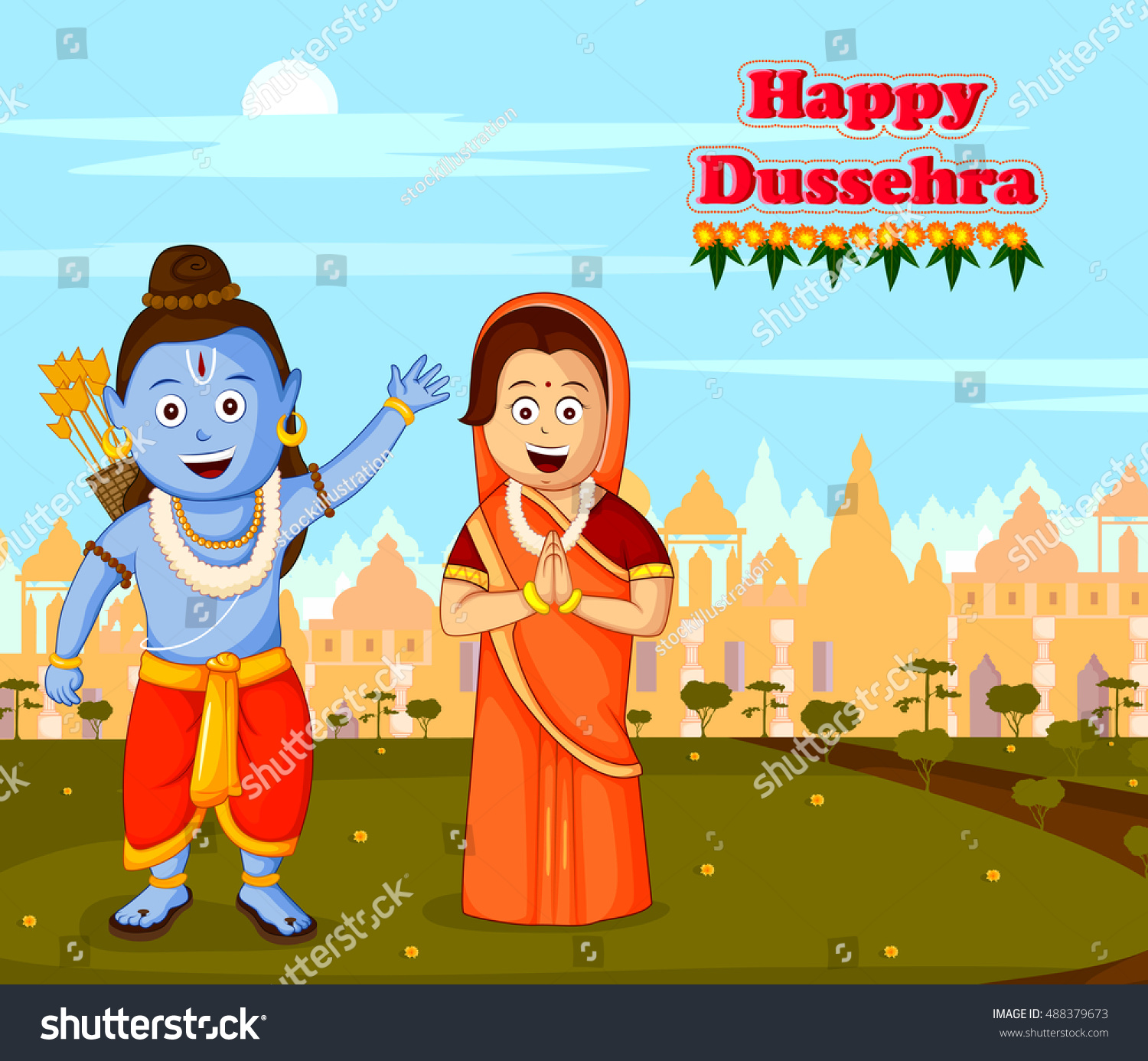 Lord Rama Sita Happy Dussehra Background Stock Vector (Royalty Free ...