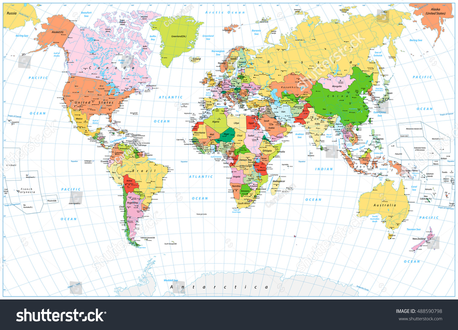 Large Detailed Political World Map Water Stock Vector (Royalty Free ...