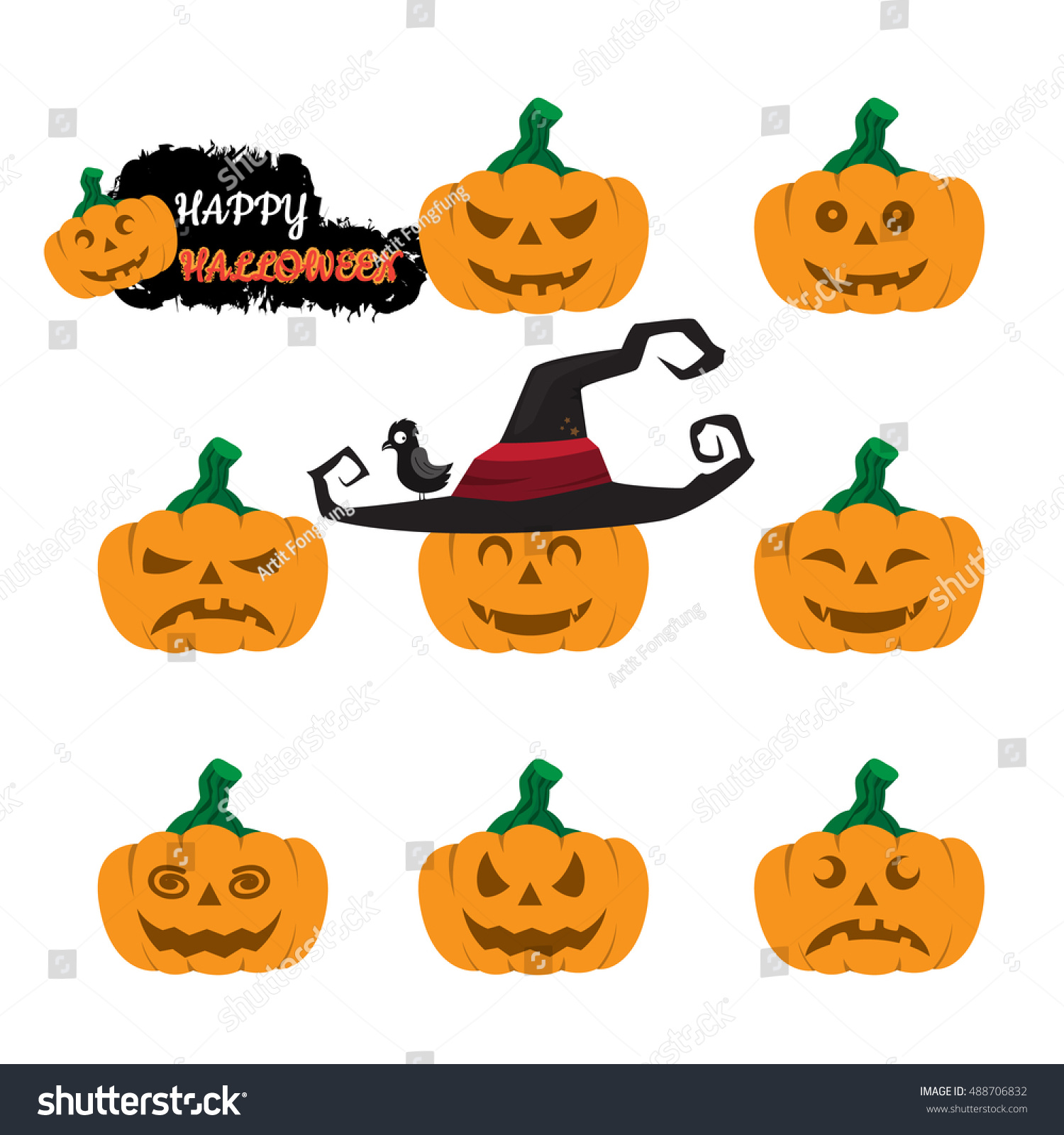 Cute Halloween Pumpkin Vector Set Vector Stock Vector (Royalty Free ...