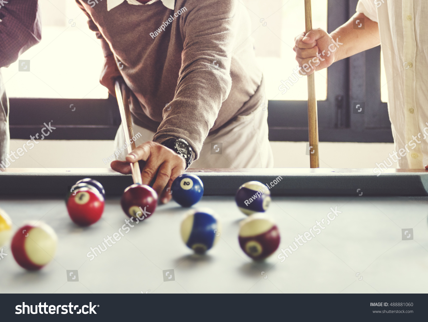 Friends Playing Billiard Relaxation Happiness Concept Stock Photo ...