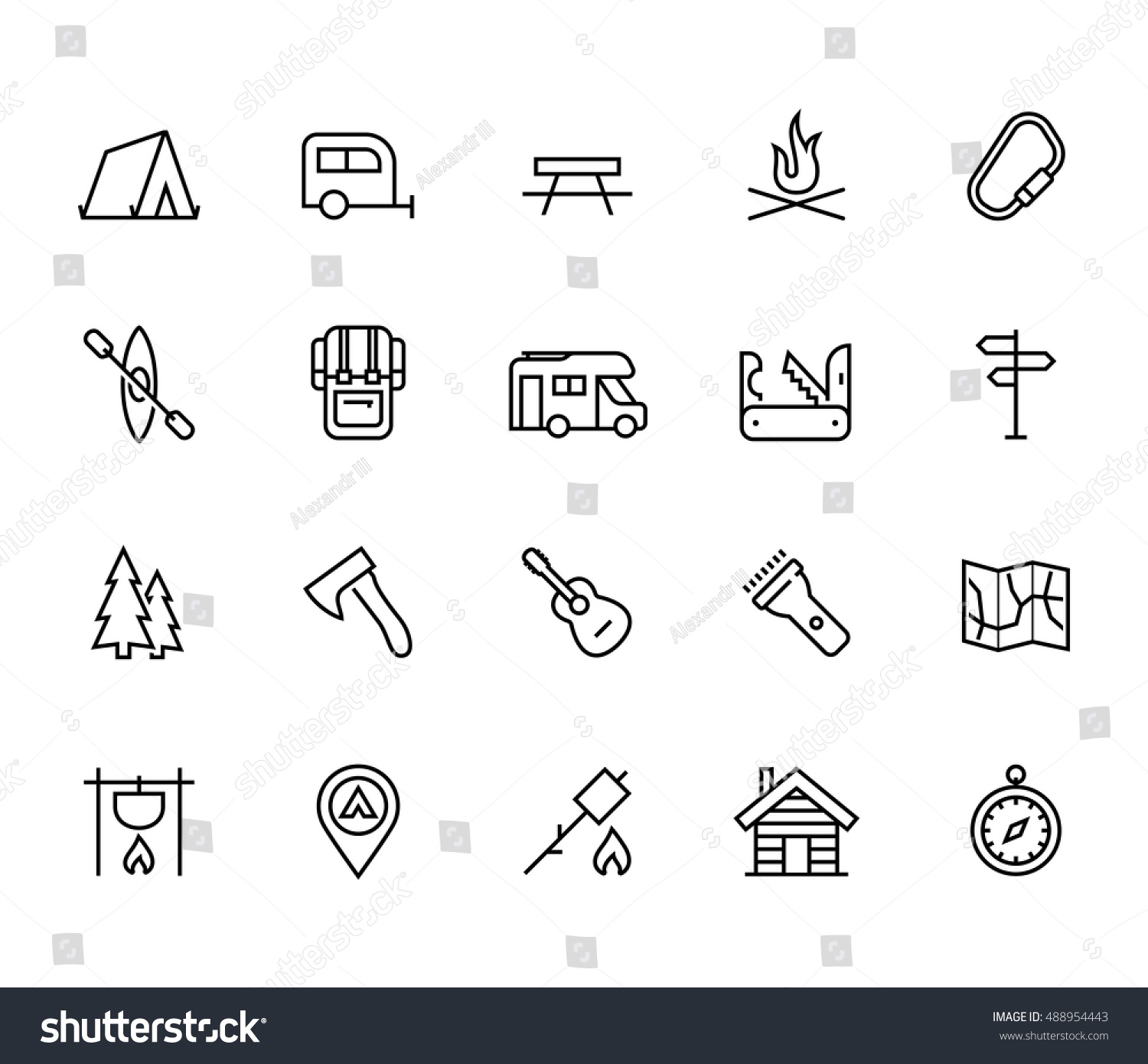 Camping Vector Icon Set Thin Line Stock Vector (Royalty Free) 488954443 ...