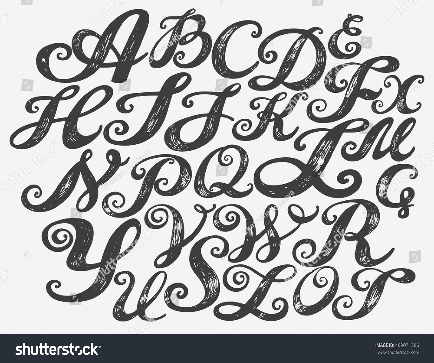 Calligraphy Alphabet Typeset Lettering Hand Drawn Stock Vector (Royalty ...