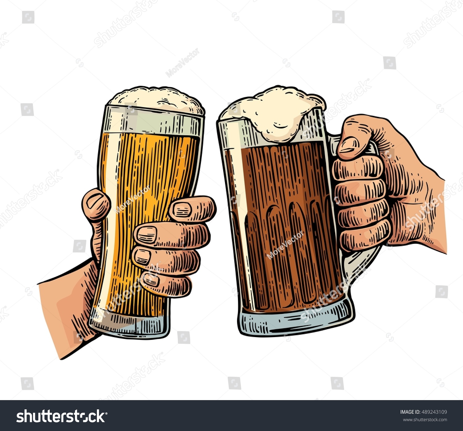 Two Hands Holding Clinking Two Beer Stock Vector Royalty Free 489243109 Shutterstock