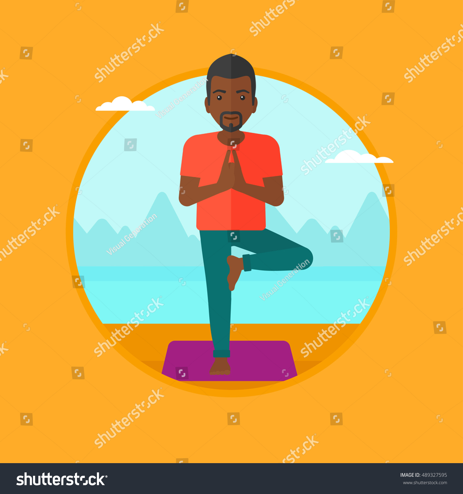 Africanamerican Man Standing Yoga Tree Pose Stock Vector (Royalty Free ...