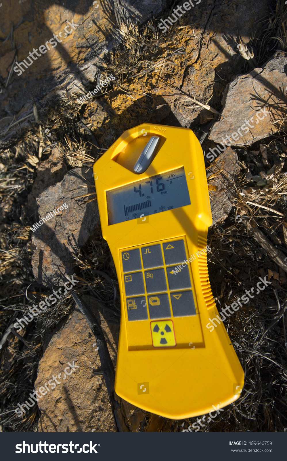 Geiger Counter Measuring Radioactive Uranium Mine Stock Photo 489646759