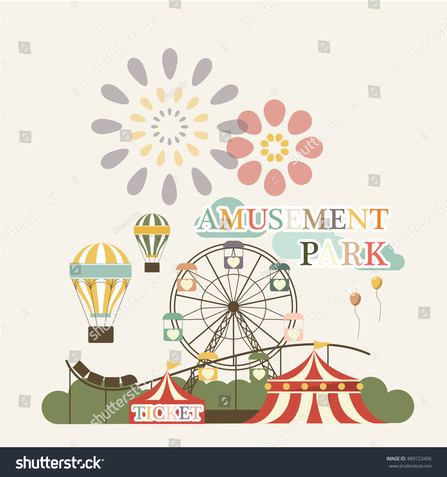 Vector Holiday Background Carnival Amusement Park Stock Vector (Royalty ...