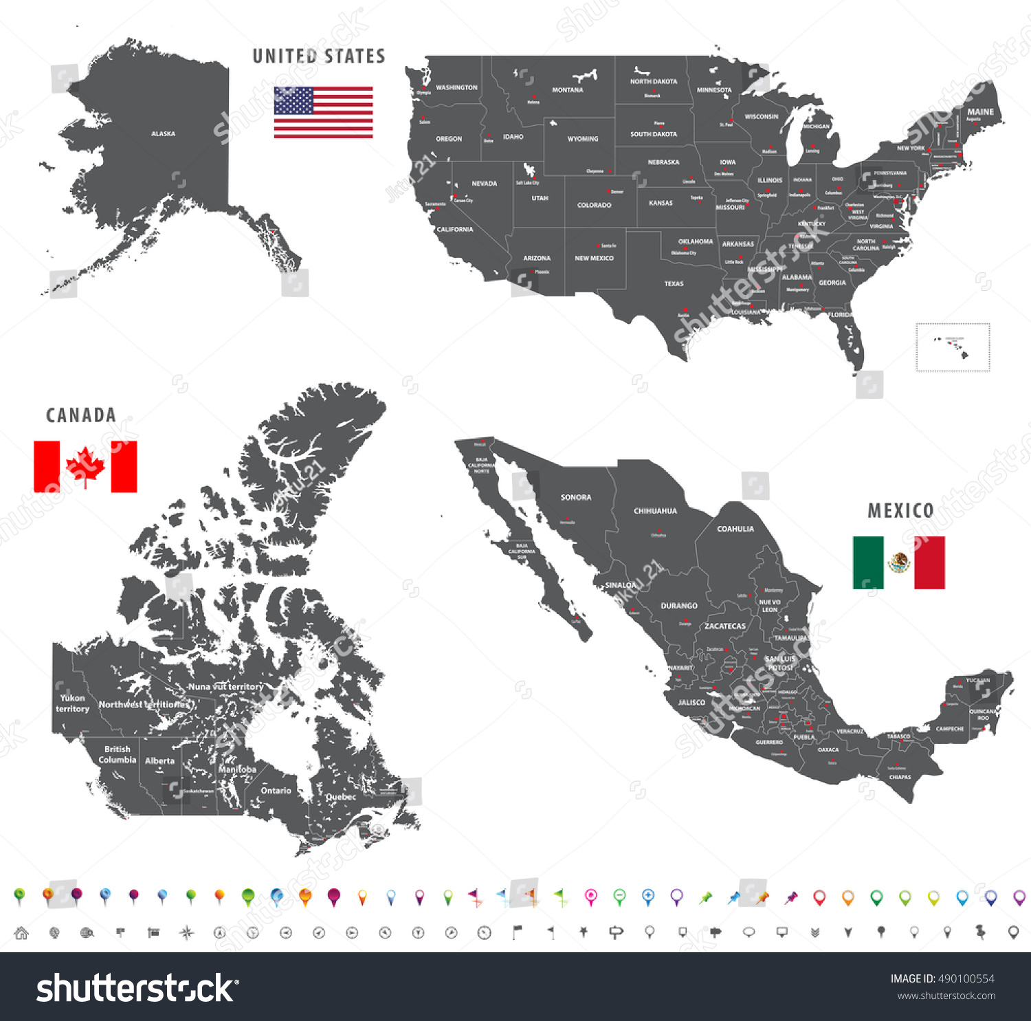 High Detailed Maps Canada United States Stock Vector (Royalty Free ...