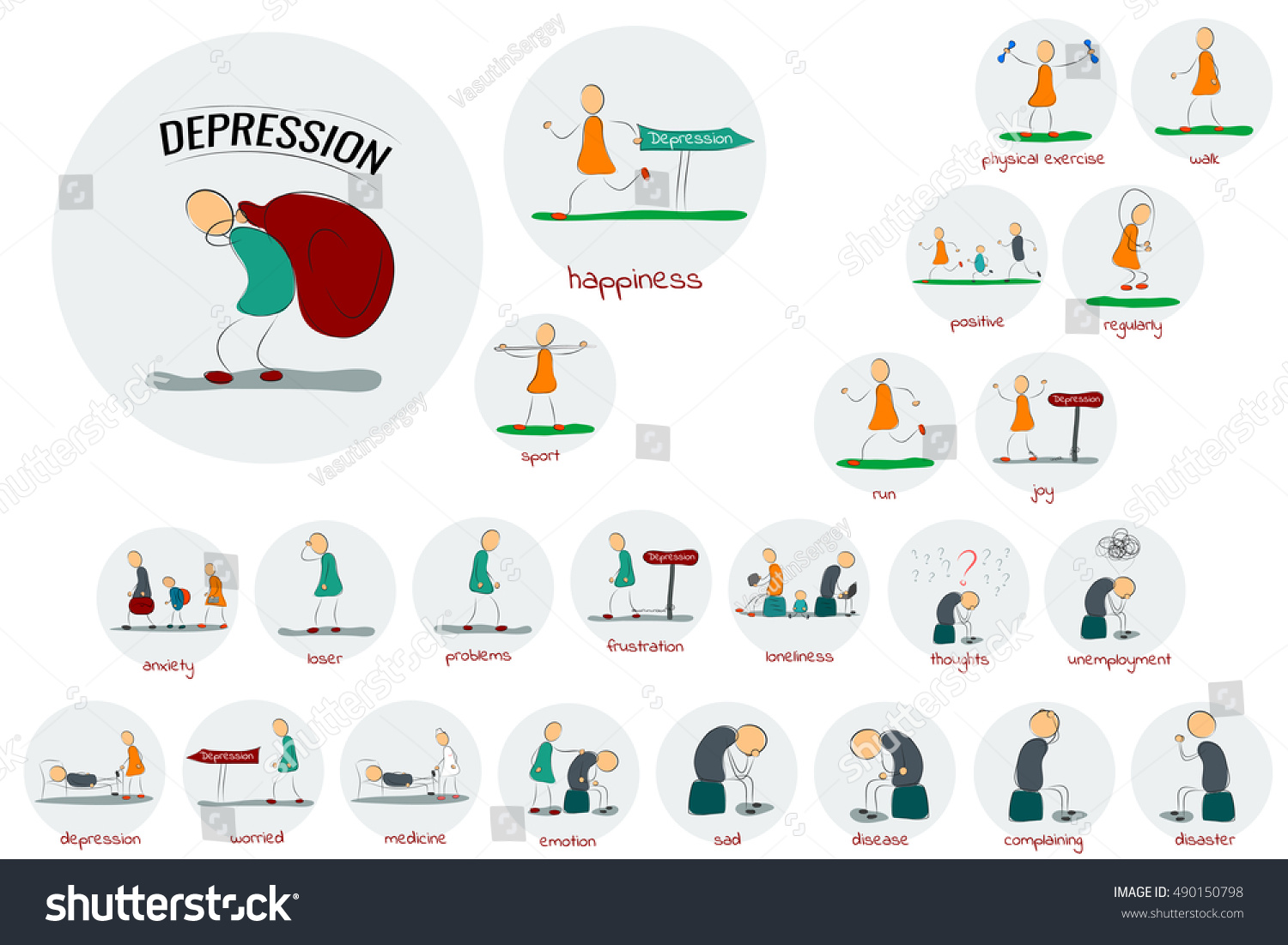 Vector Drawing Illustration Round Depression Icons Stock Vector ...