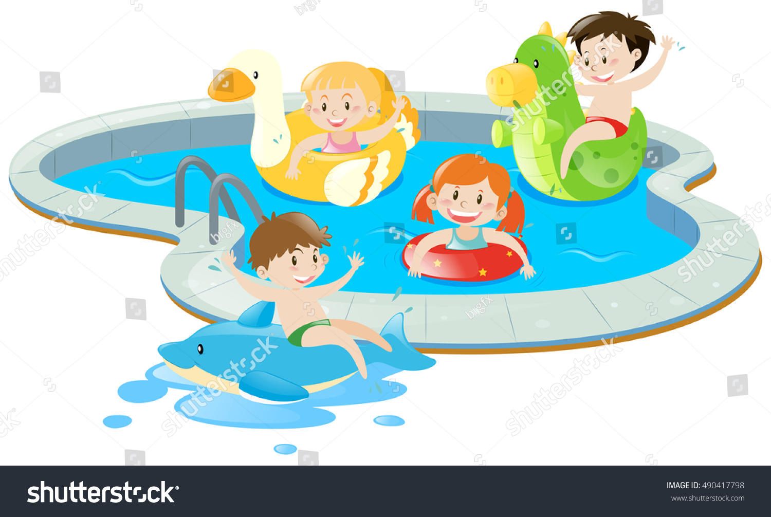 Four Kids Having Fun Pool Illustration Stock Vector (Royalty Free ...