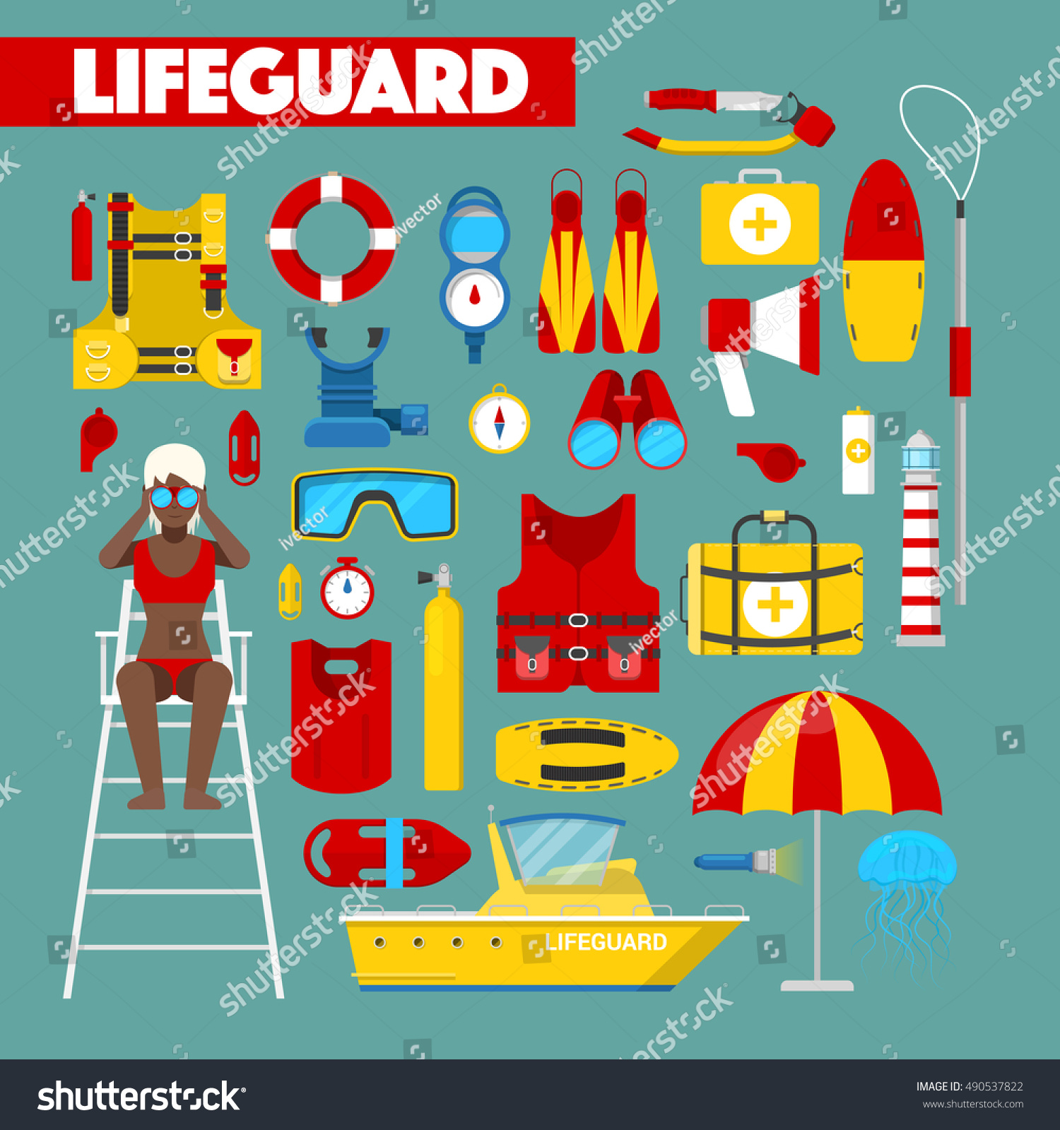 Profession Lifeguard Water Rescue Safety Vector Stock Vector (Royalty ...