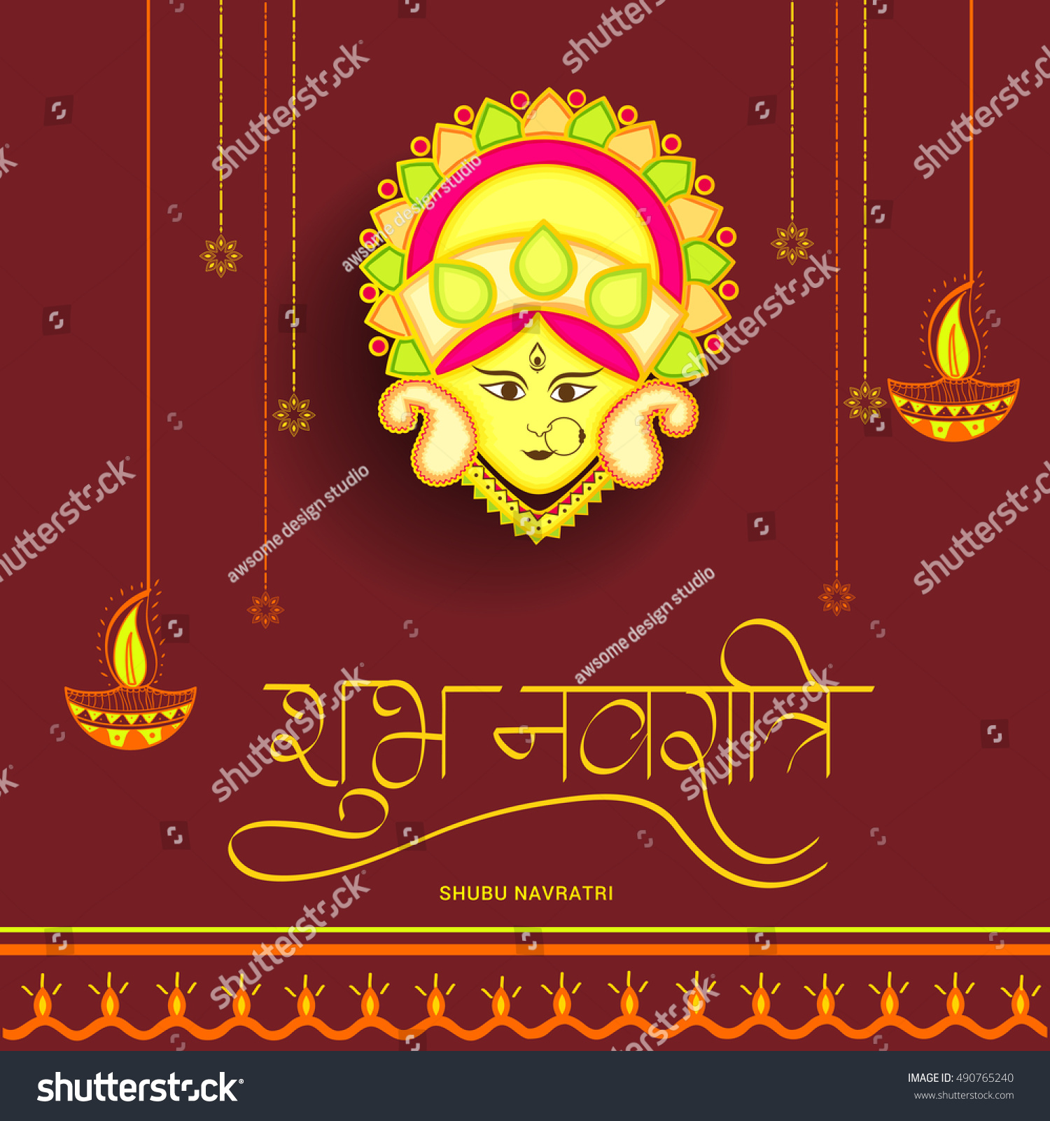 Creative Concept Hindi Typography Shubh Navratriposter Stock Vector ...