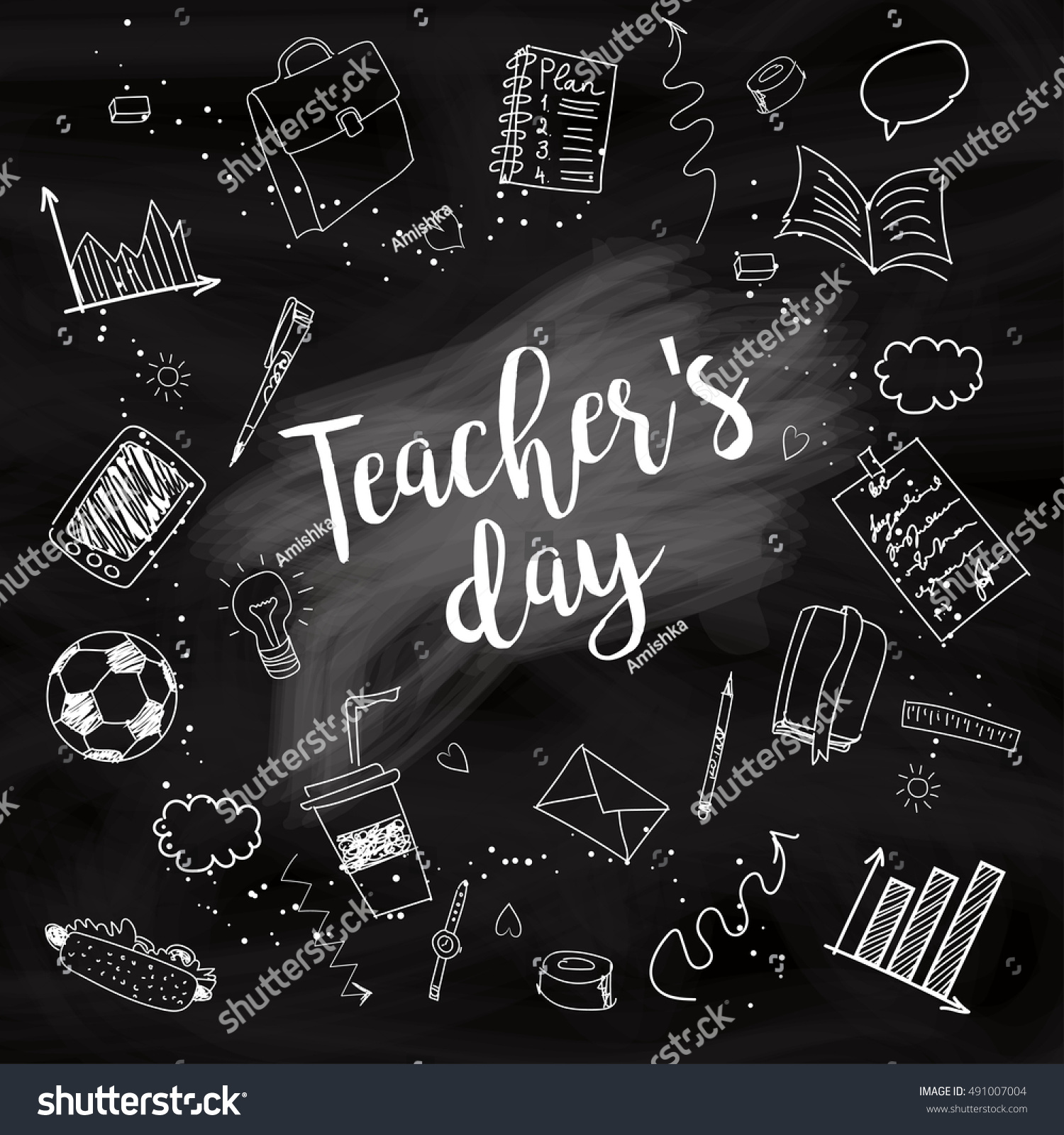 Happy Teachers Day Unique Handdrawn Poster Stock Vector (Royalty Free ...