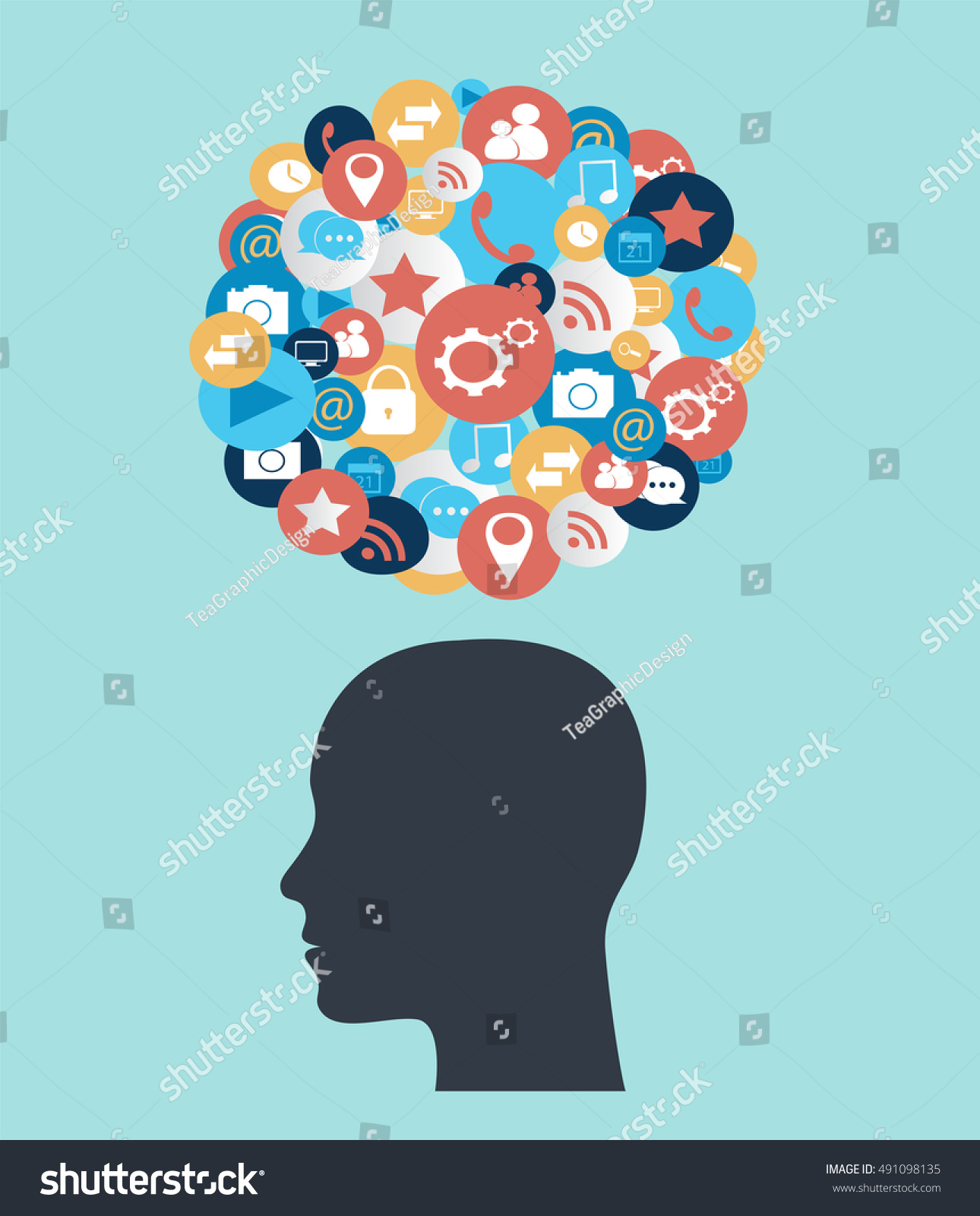 Human Head Social Media Icons Flat Stock Vector (Royalty Free ...