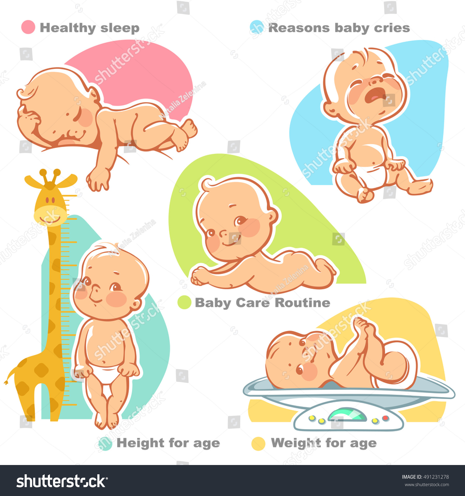 Set Vector Illustrations Cute Little Babies Stock Vector (Royalty Free ...