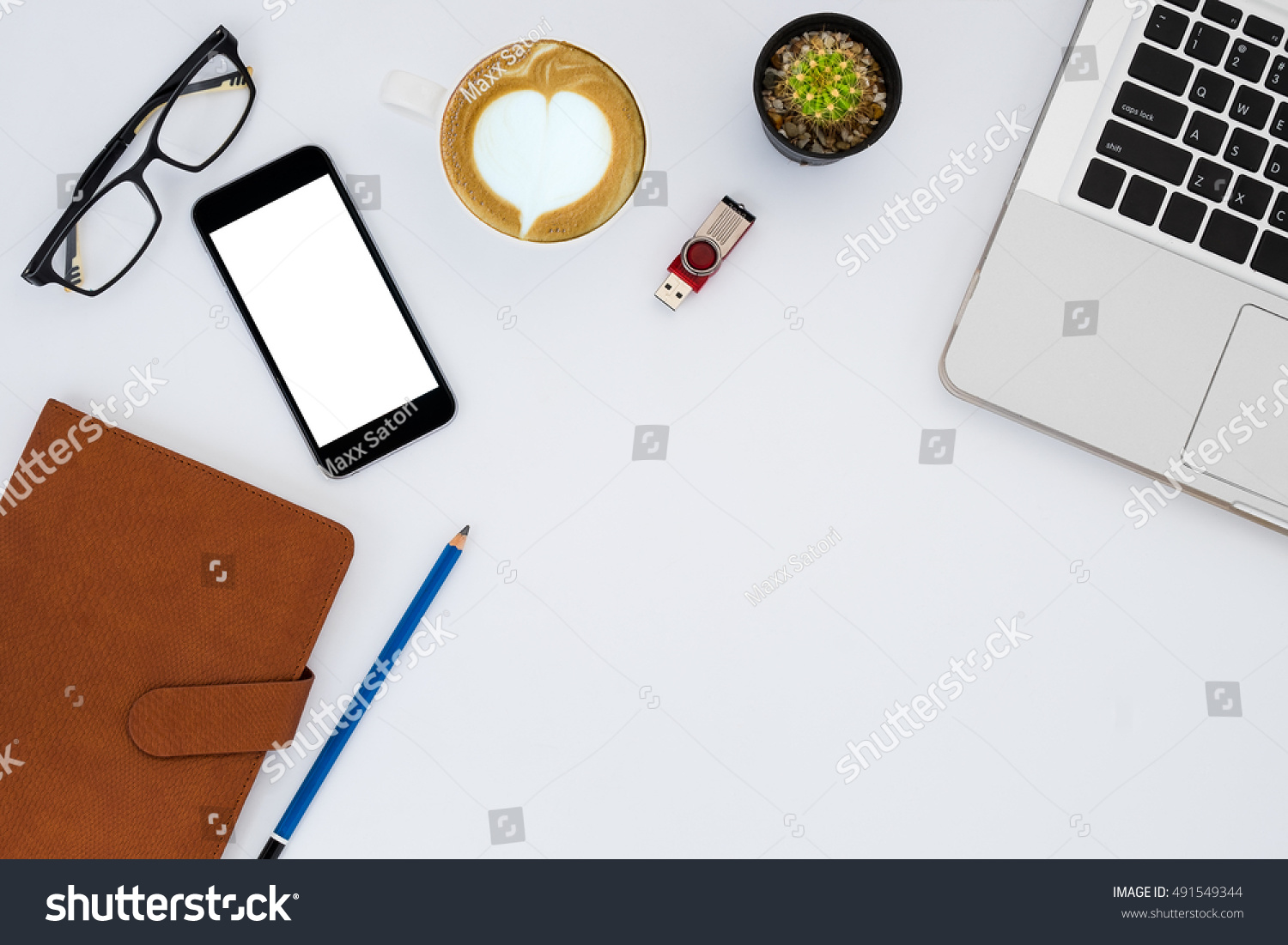 Modern White Office Desk Table Blank Stock Photo 491549344 